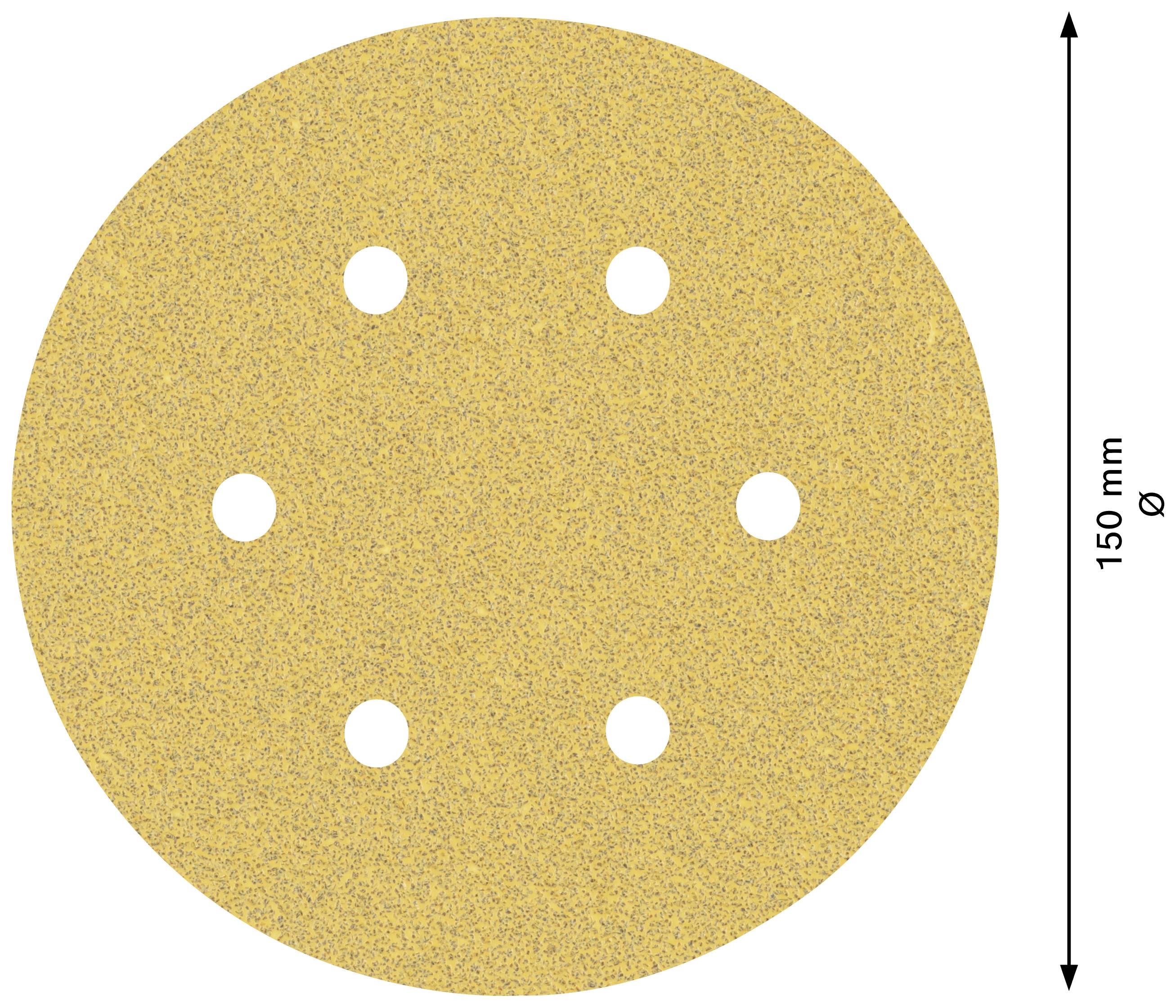 Rundes Schleifpapier mit sechs Löchern, Durchmesser 150 mm.