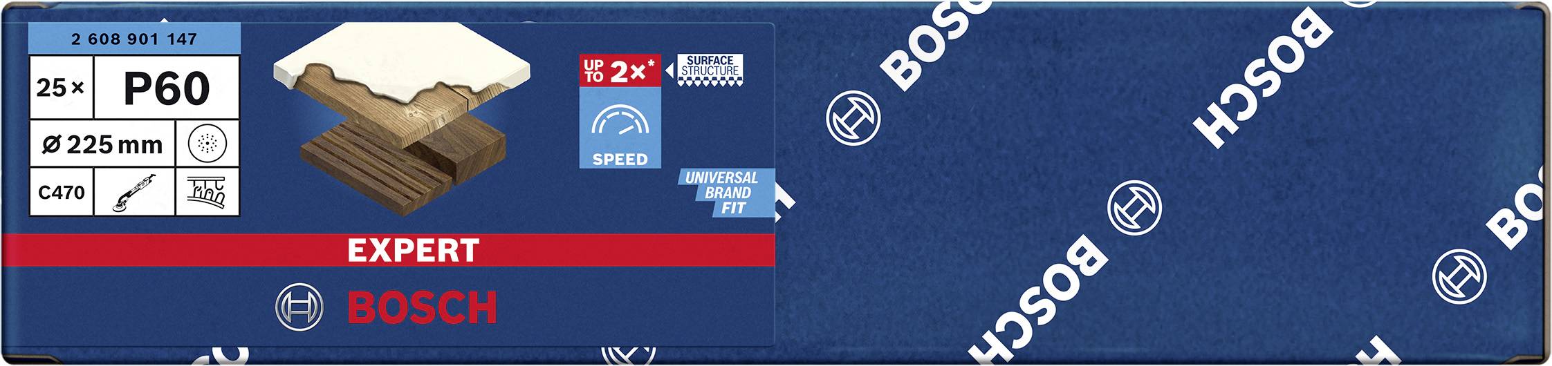 Bosch Expert Schleifpapier P60 für Holz und Farbe, hohe Abtragsleistung, geeignet für Ø225 mm Schleifgeräte, 25 Stück.