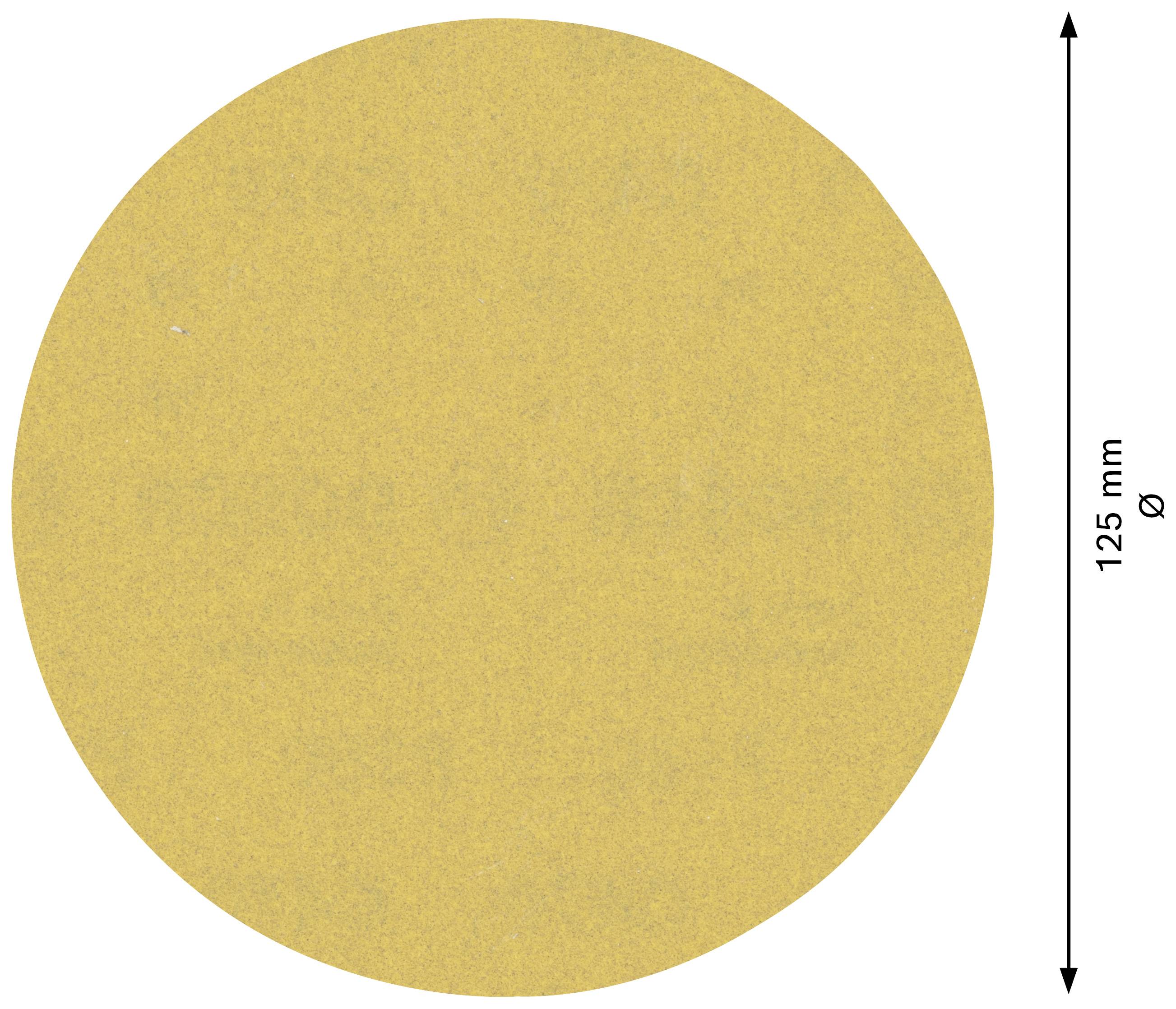 Ein beiger Kreis mit einem Durchmesser von 125 mm.