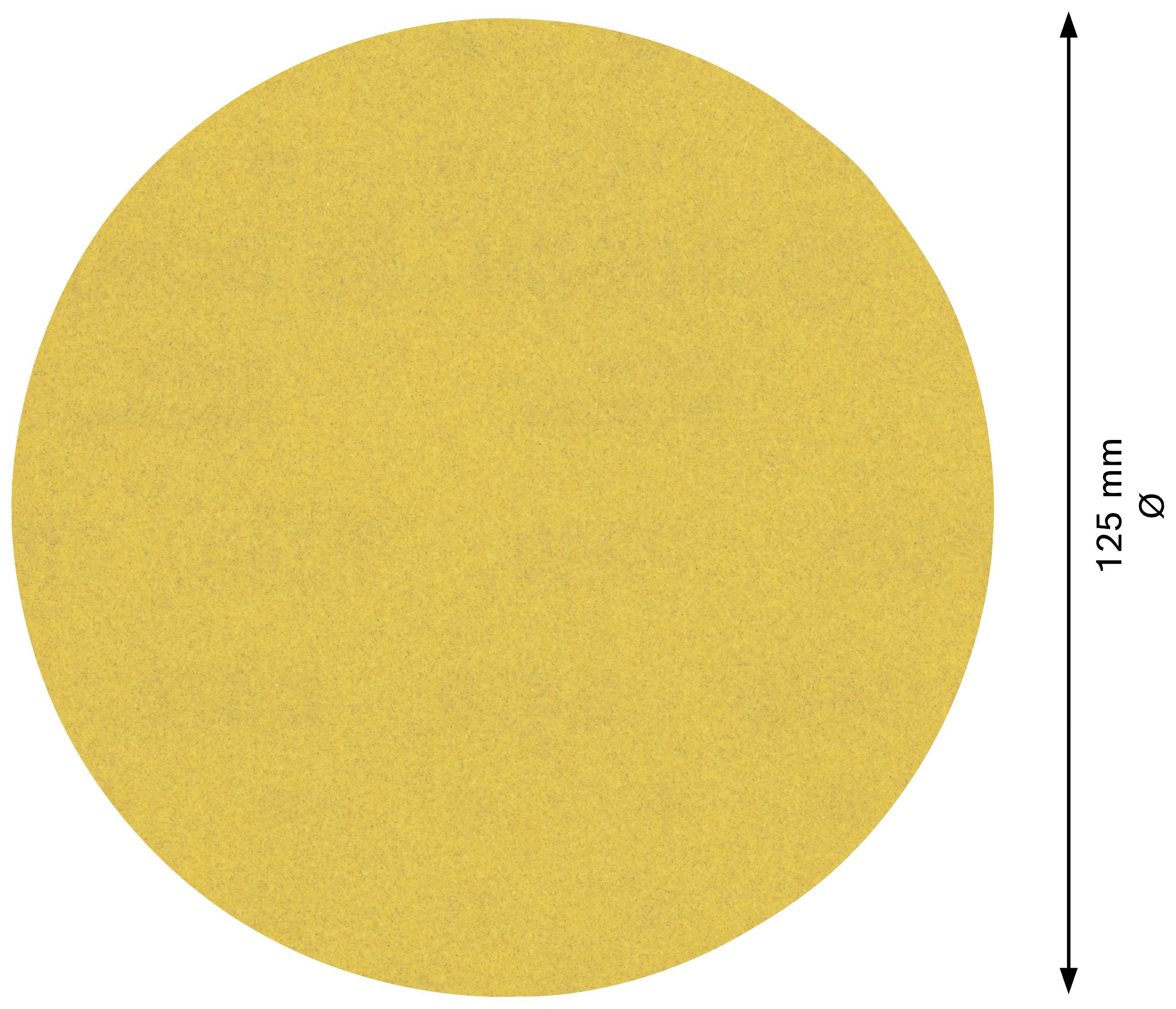 Ein runder, gelber Schleifscheibe mit einem Durchmesser von 125 mm.