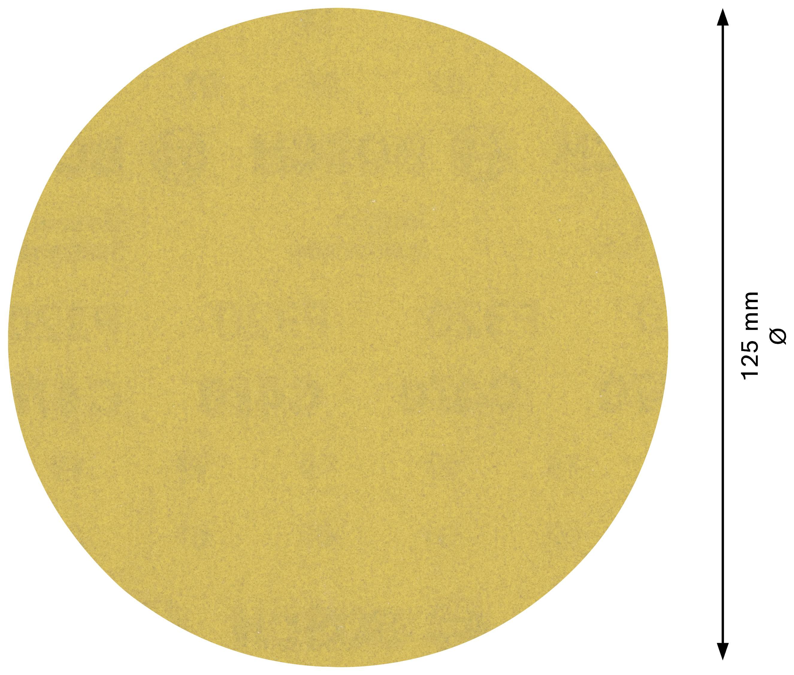 Gelber Kreis mit einem Durchmesser von 125 mm, dargestellt mit einer Maßpfeil zur Größenangabe.