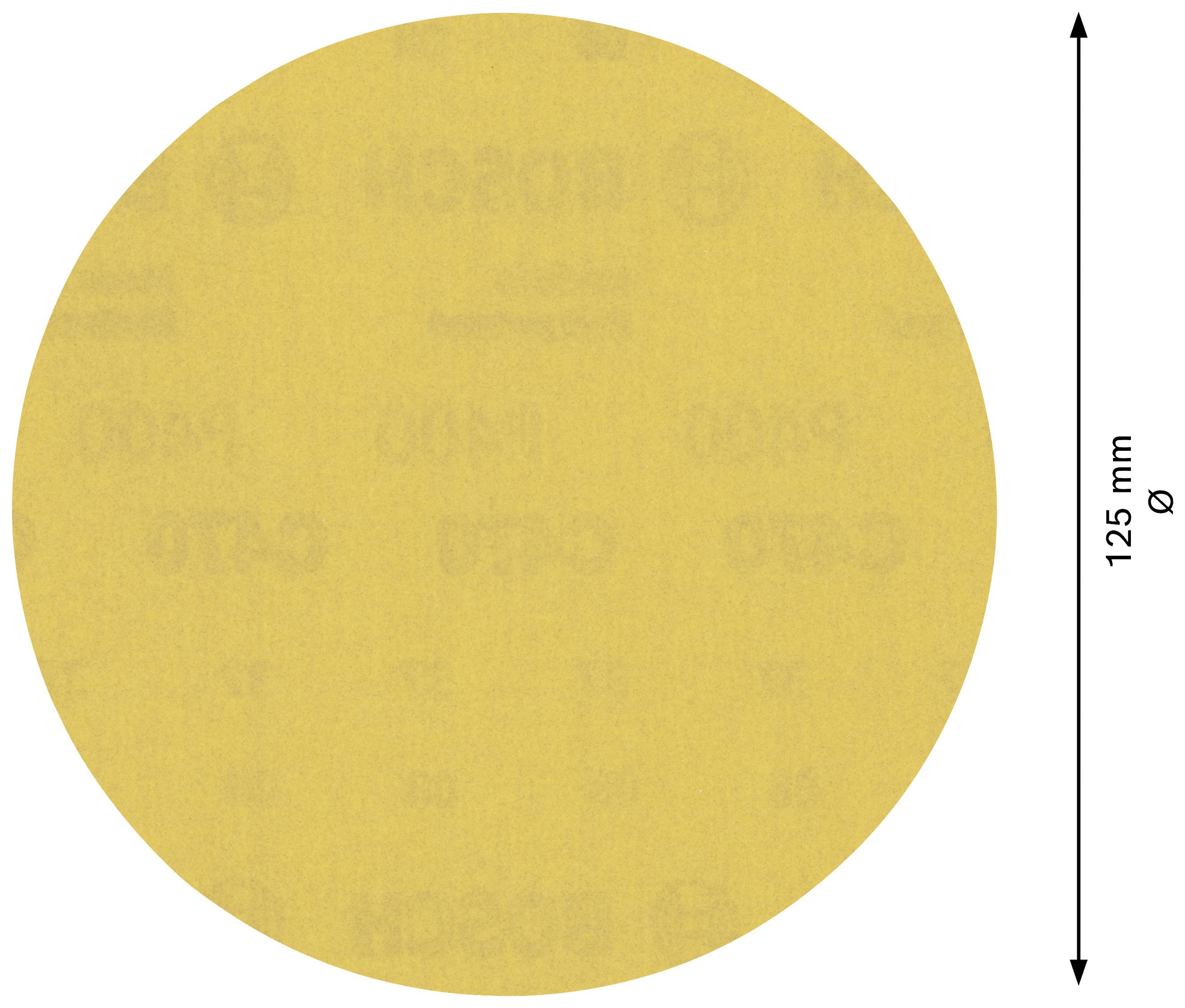 Ein runder, gelber Schleifscheibenaufsatz mit einem Durchmesser von 125 mm wird dargestellt.