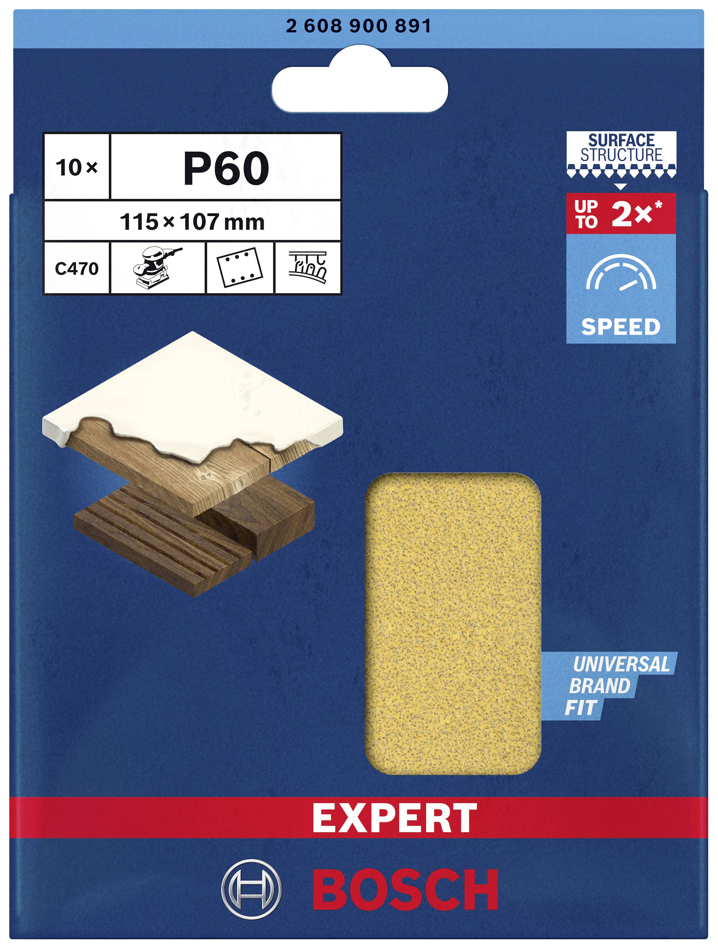 Bosch Accessories EXPERT C470 2608900891 Schwingschleifpapier gelocht Körnung (num) 60 (L x B) 115mm x 107mm 10St.