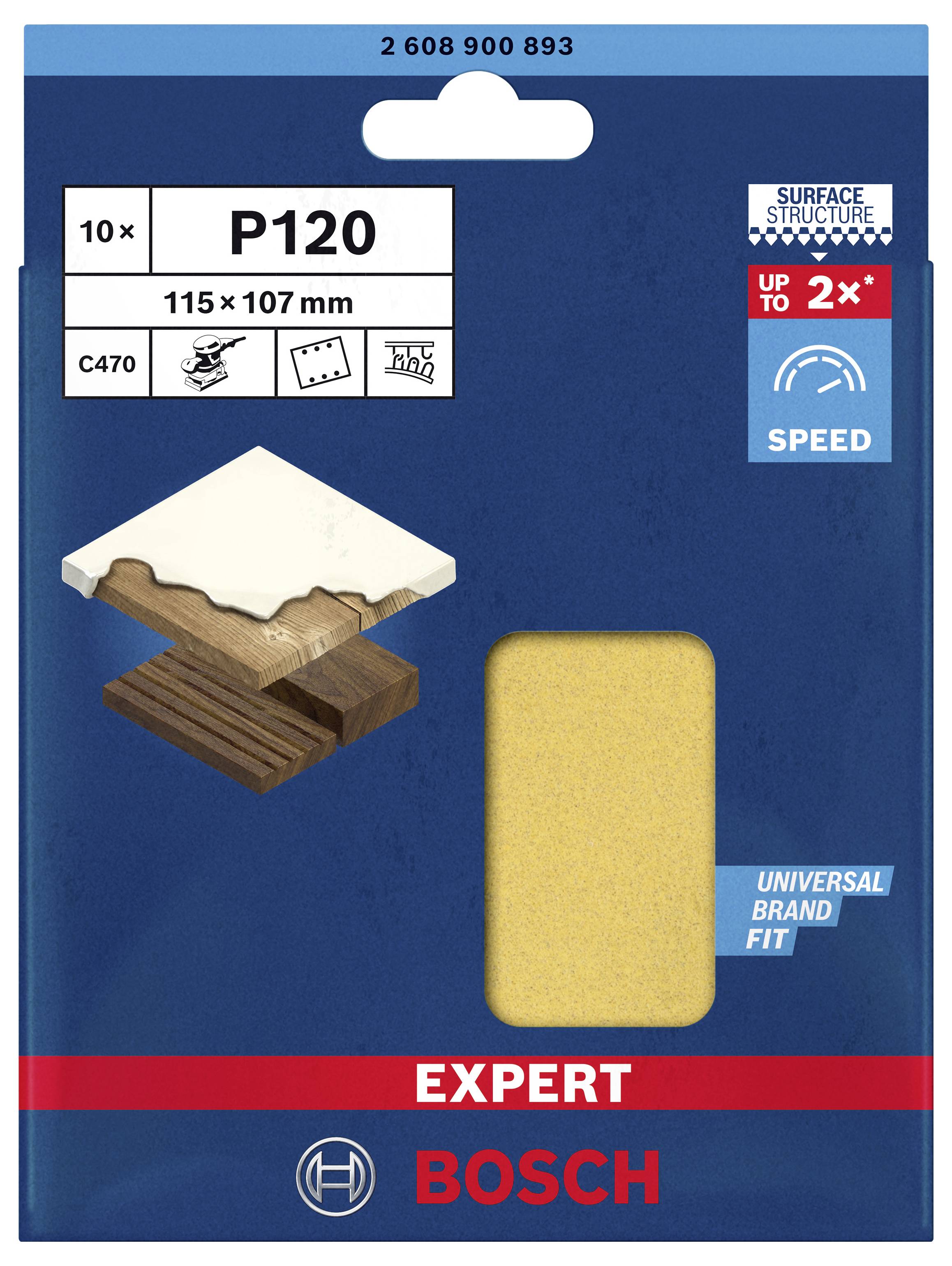 Bosch Accessories EXPERT C470 2608900893 Schwingschleifpapier gelocht Körnung (num) 120 (L x B) 115mm x 107mm 10St.