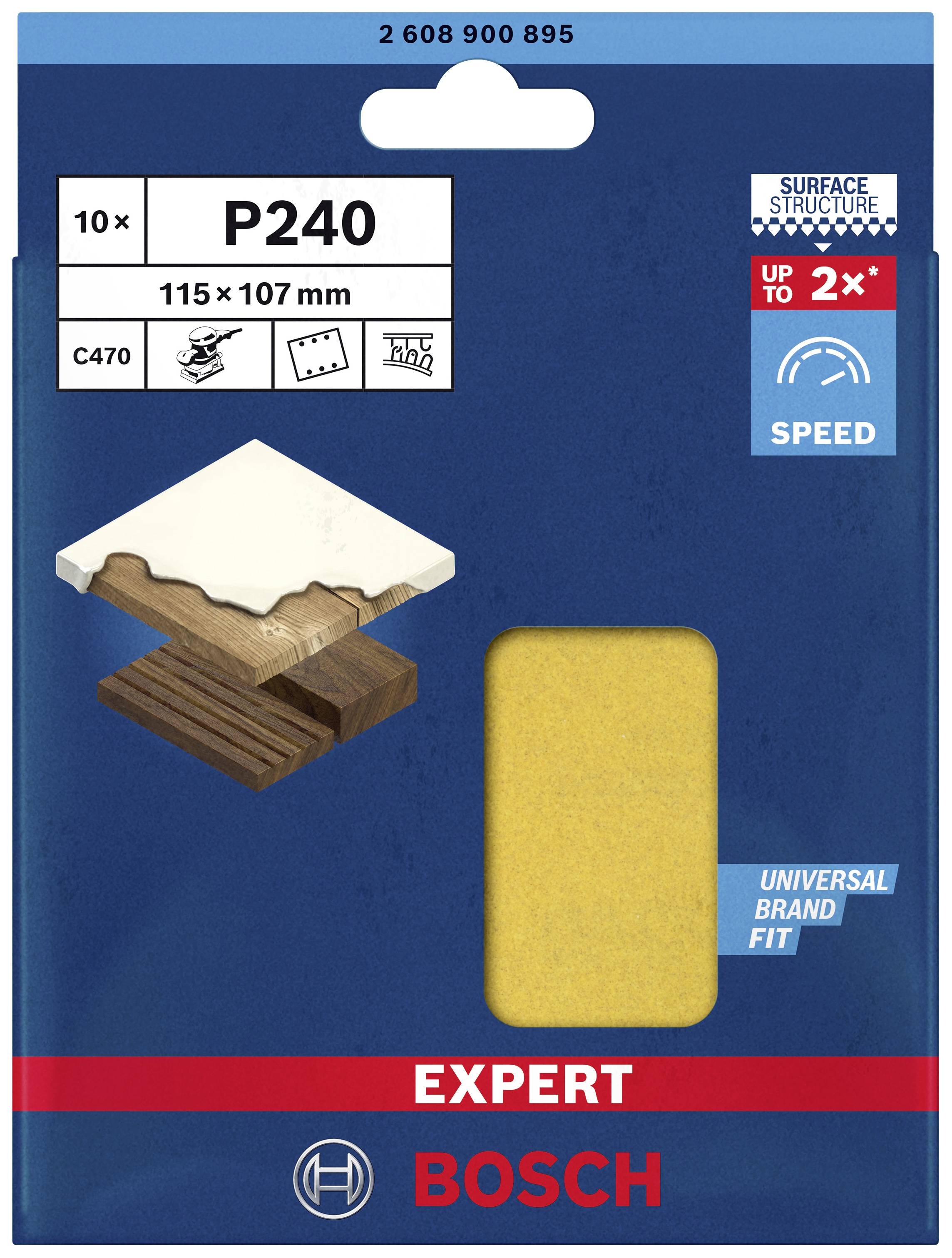 Bosch Accessories EXPERT C470 2608900895 Schwingschleifpapier gelocht Körnung (num) 240 (L x B) 115mm x 107mm 10St.