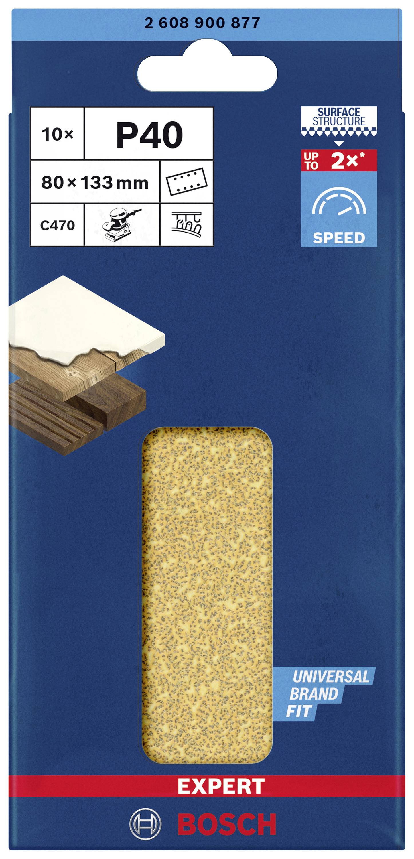Bosch Accessories EXPERT C470 2608900877 Schwingschleifpapier gelocht Körnung (num) 40 (L x B) 133mm x 80mm 10St.