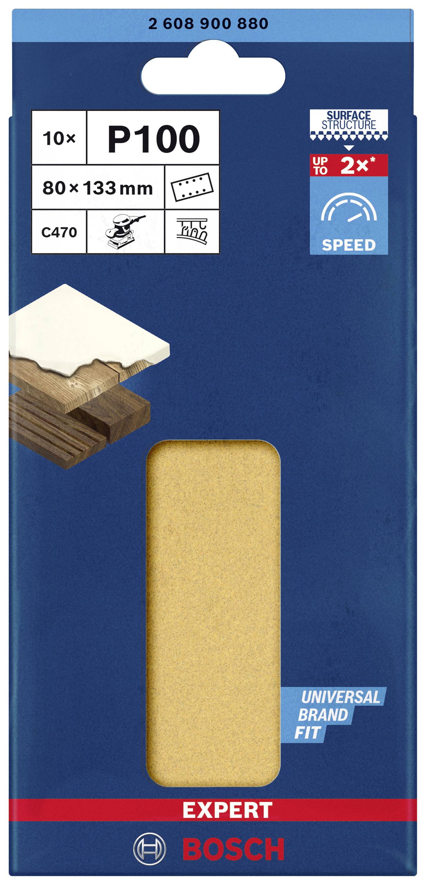 Bosch Accessories EXPERT C470 2608900880 Schwingschleifpapier gelocht Körnung (num) 100 (L x B) 133mm x 80mm 10St.