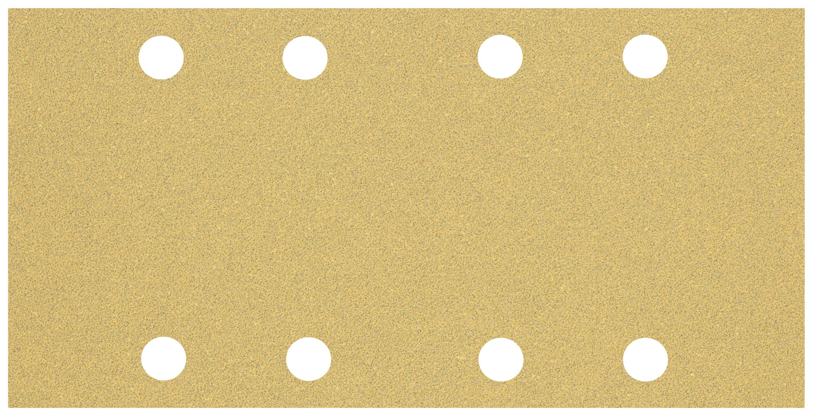 Eine rechteckige Schleifscheibe mit sechs gleichmäßig verteilten Löchern. Die Farbe ist sandfarben.