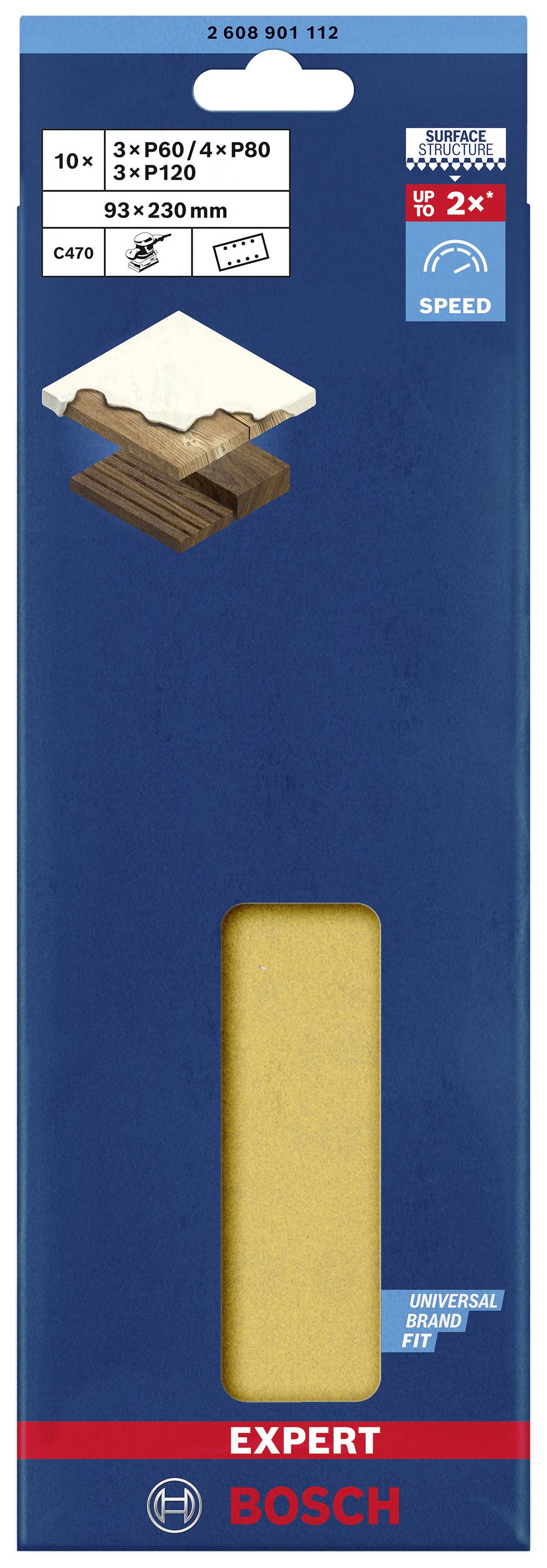 Bosch Accessories EXPERT C470 2608901112 Schwingschleifpapier-Set gelocht Körnung (num) 60, 80, 120 (L x B) 230mm x 93mm 10St.