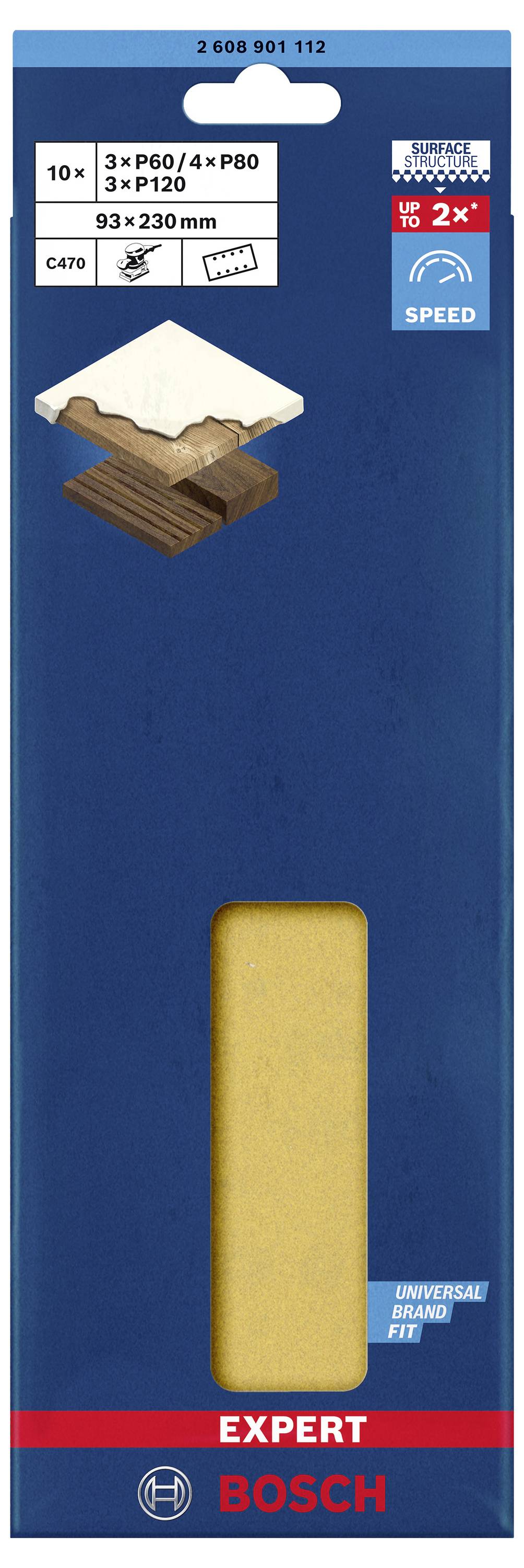 Bosch Accessories EXPERT C470 2608901112 Schwingschleifpapier-Set gelocht Körnung (num) 60, 80, 120 (L x B) 230mm x 93mm 10St.