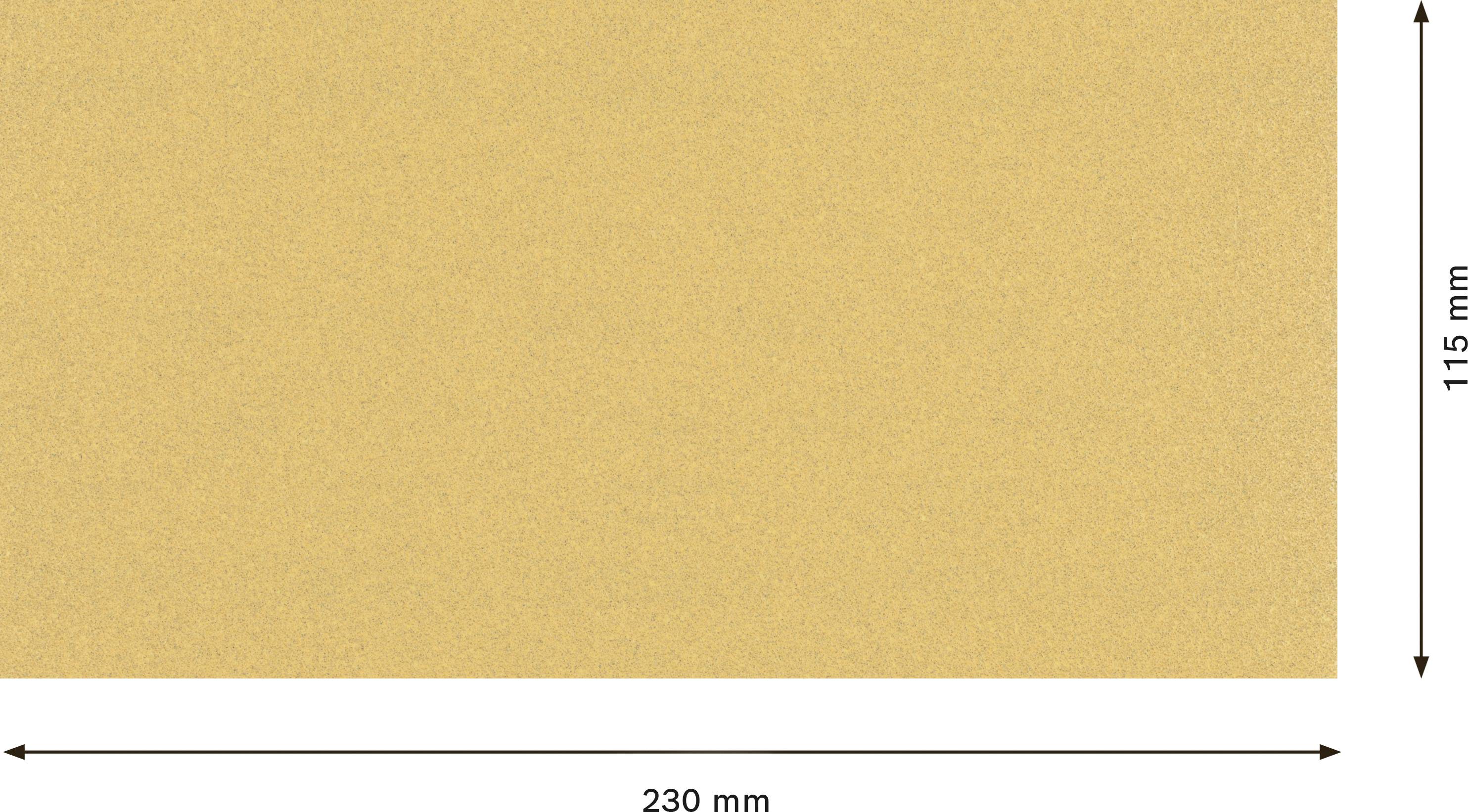 Rechteckiges, senffarbenes Blatt mit den Maßen 230 mm x 115 mm.