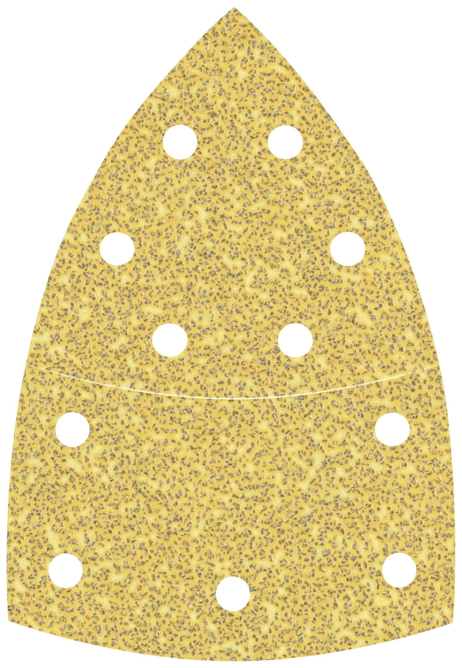 Bügeleisen-Sohle mit gelber Sandpapierstruktur und mehreren kreisförmigen Löchern.