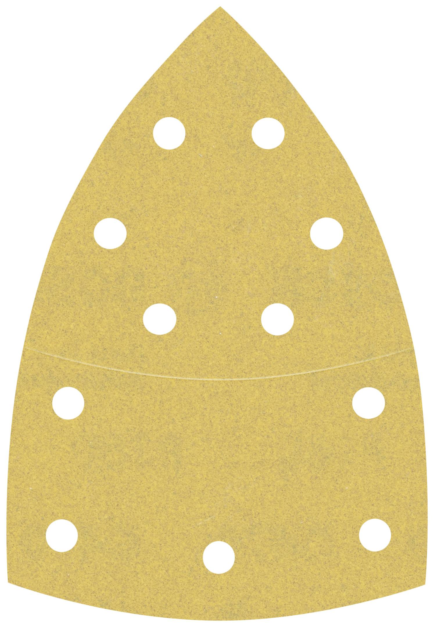 Beiges Schleifpapier in Blattform mit mehreren runden Löchern.