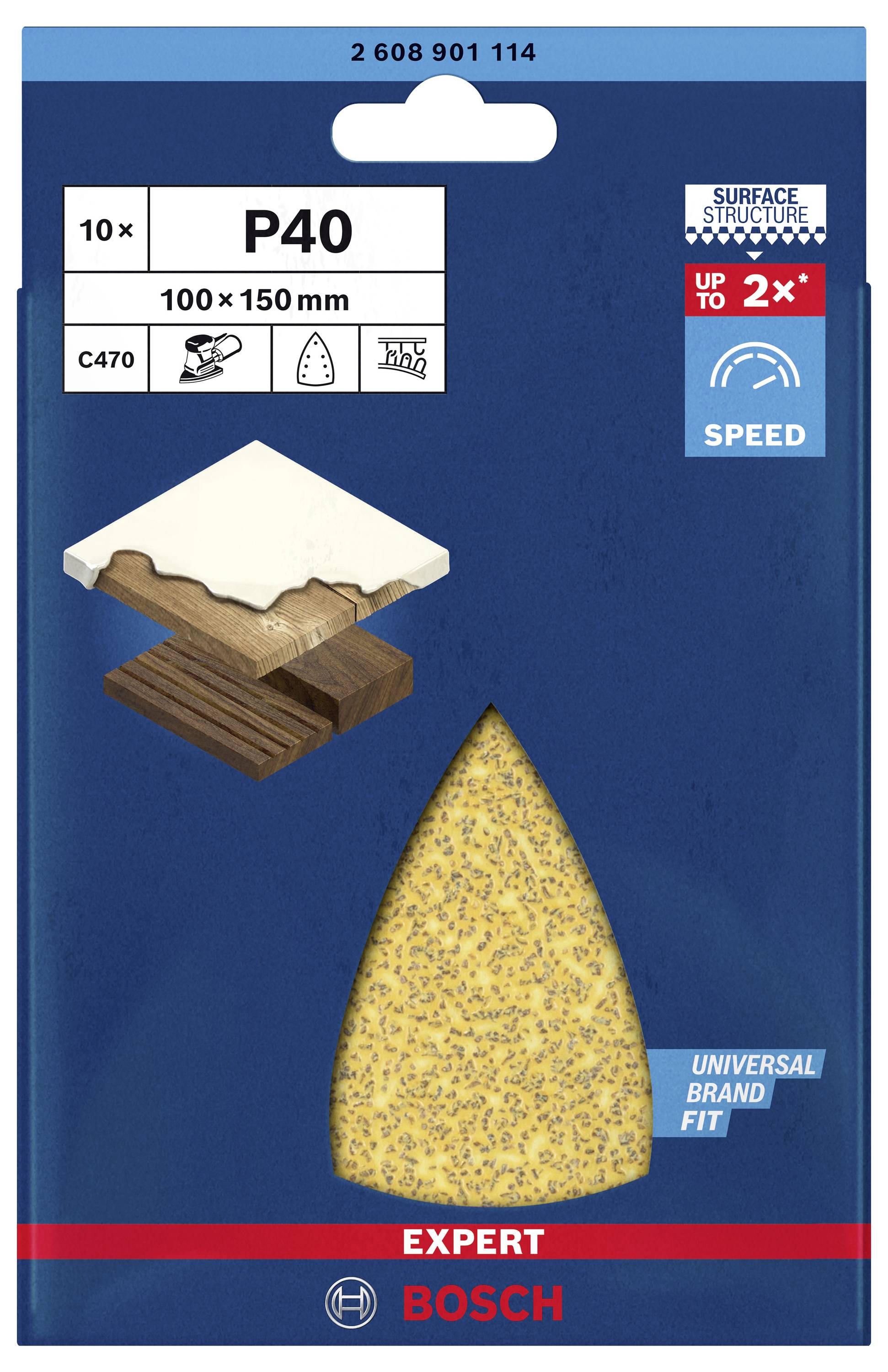 Bosch Accessories EXPERT C470 2608901114 Schleifnetz für Multischleifer gelocht Körnung (num) 40 (L x B) 150mm x 100mm 10St.