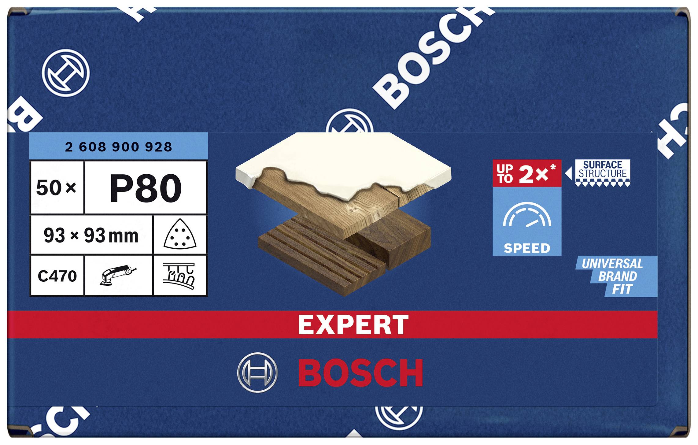 Bosch P80 Schleifpapier, 50 Stück, 93x93mm, geeignet für Holz und Farbe, C470, mit schnellerer Schleifgeschwindigkeit, universell passend.