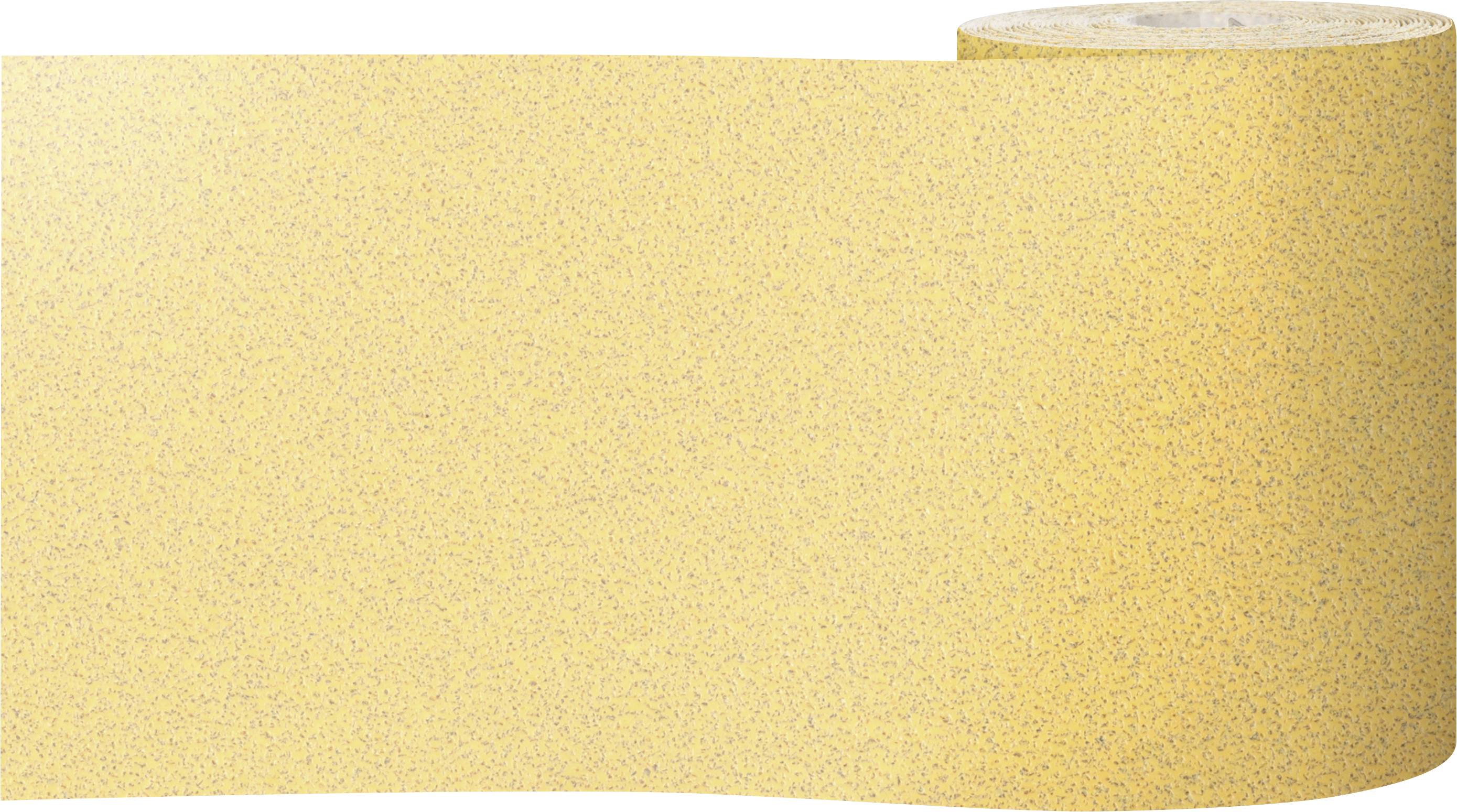 Eine Rolle gelbes Schleifpapier, aufgerollt und bereit zur Verwendung in einem Handwerks- oder Bauprojekt.