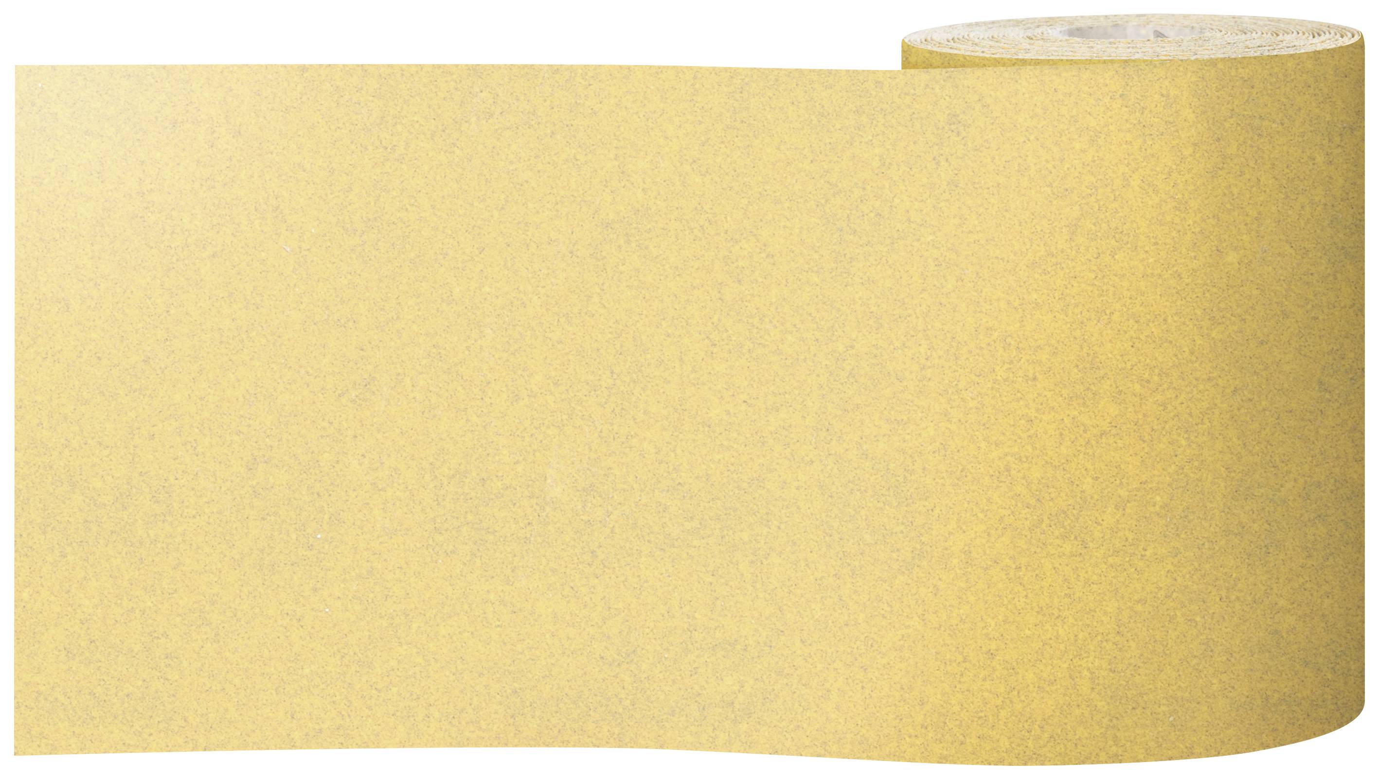 Eine Rolle Schleifpapier, sandfarben, leicht entfaltet, zeigt Oberflächentextur zur Verwendung in handwerklichen Arbeiten.