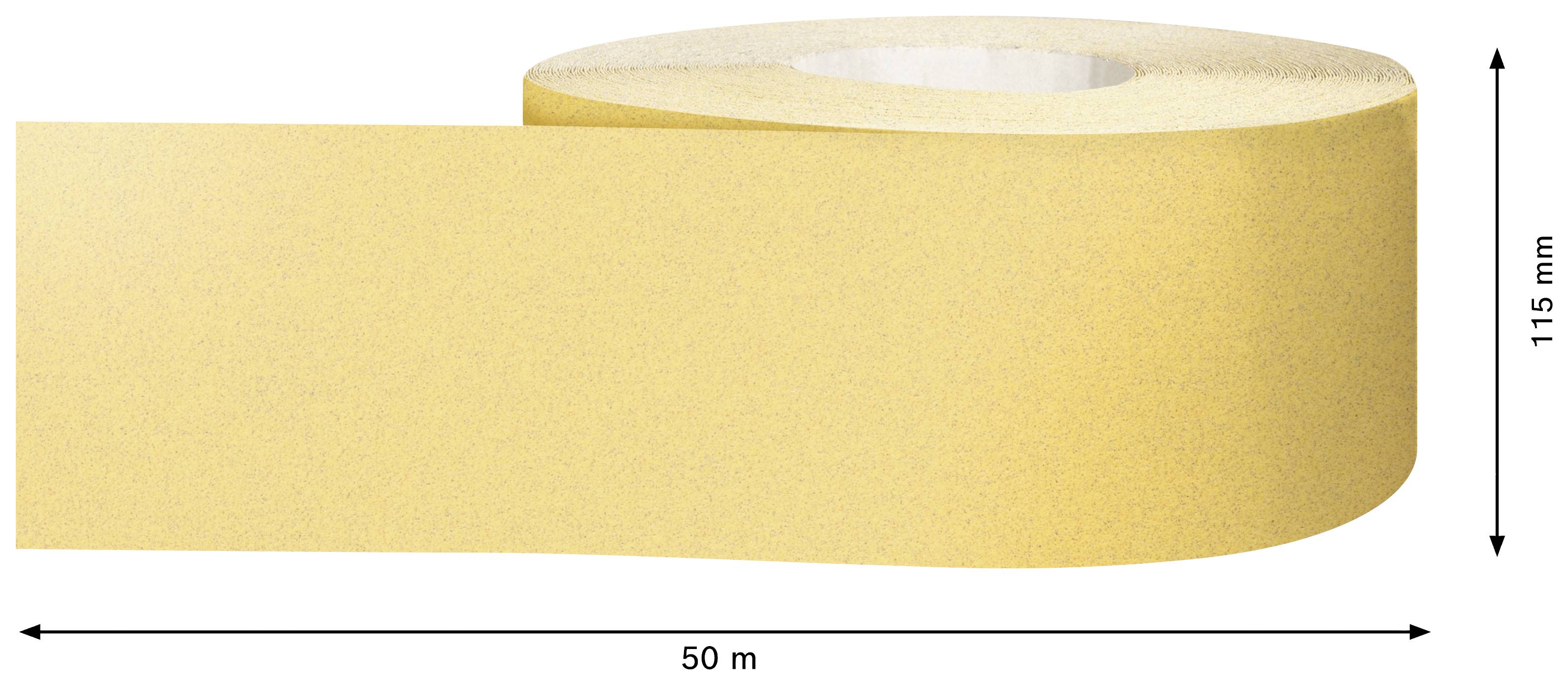 Eine Rolle gelbes Material, 50 m lang und 115 mm breit.