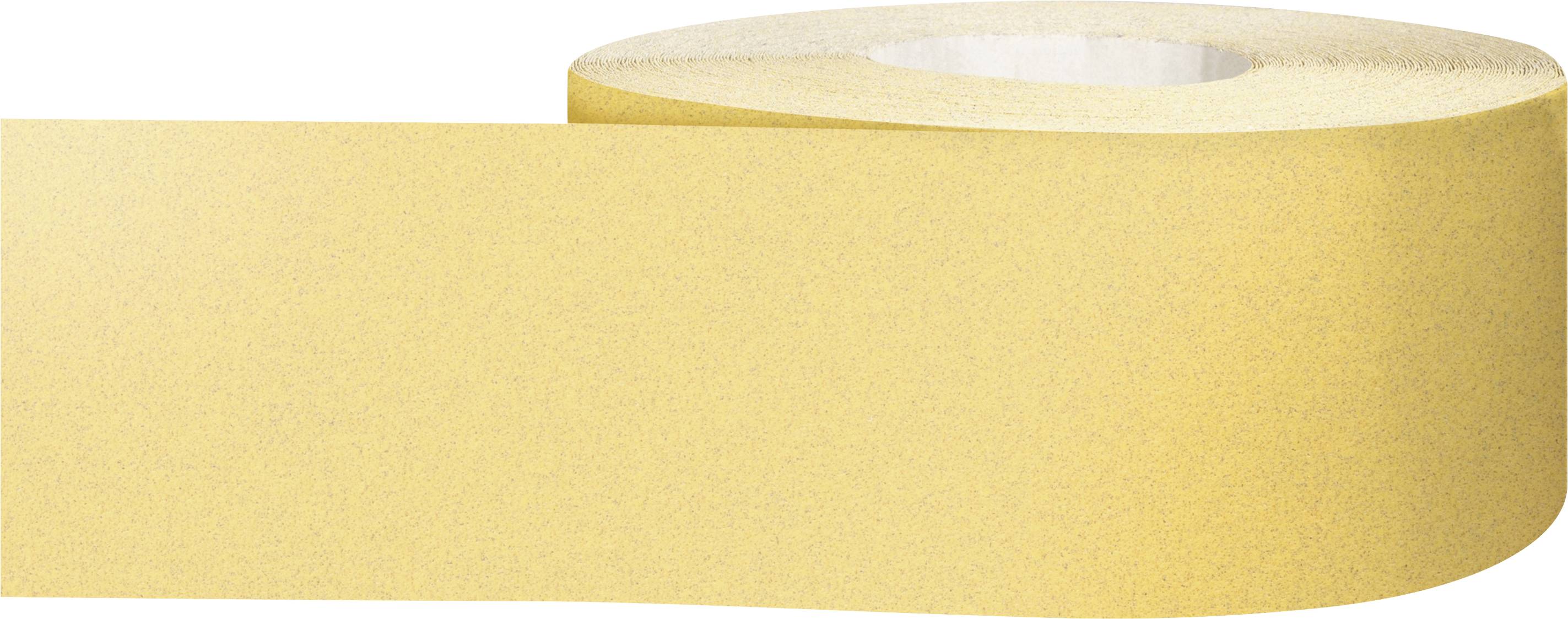 Beige Rolle Schleifpapier auf weißem Hintergrund.