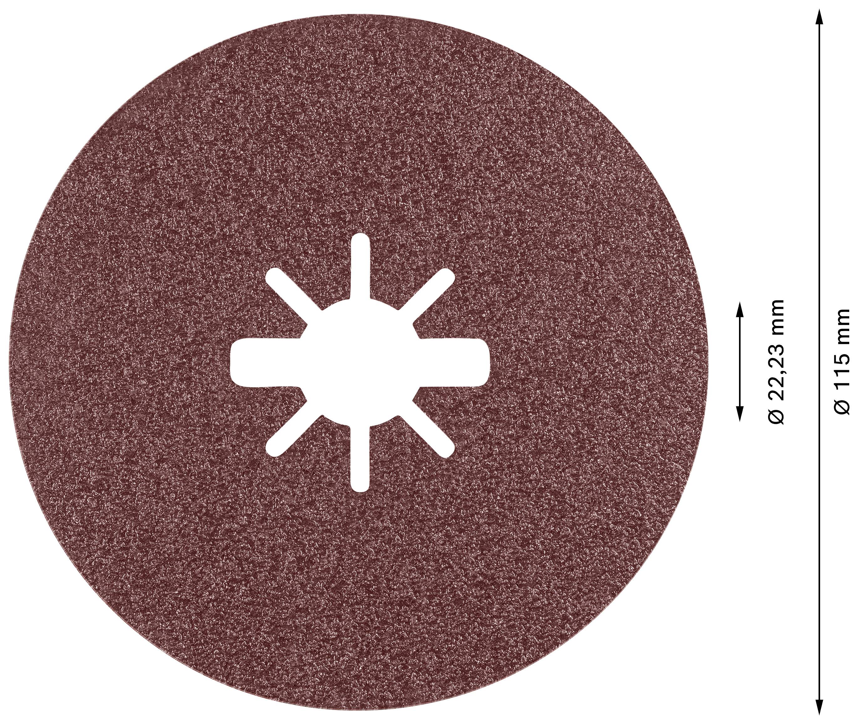 Schleifscheibe mit zentraler Öffnung, 115 mm Durchmesser, 22,23 mm Bohrung.