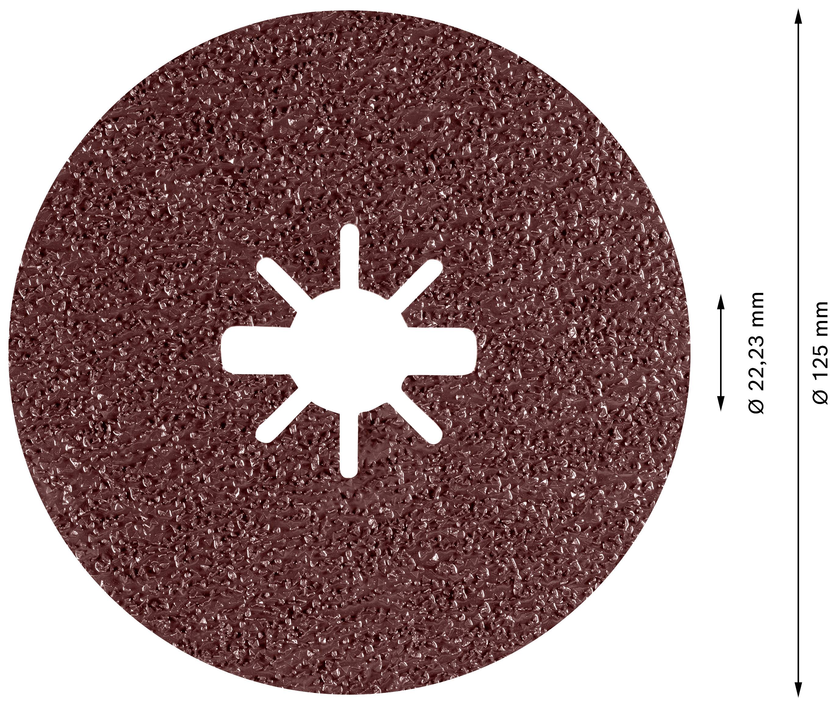 Braune runde Schleifscheibe mit 125 mm Durchmesser und 22,23 mm Innenloch. Geeignet für Schleifmaschinen.
