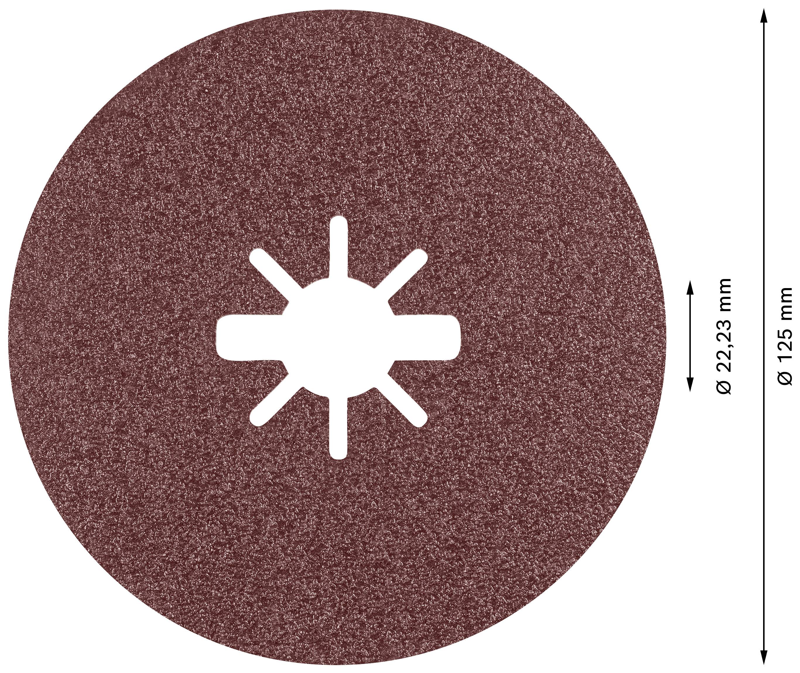 Braune Schleifscheibe mit einem Durchmesser von 125 mm und einer inneren Öffnung von 22,23 mm.
