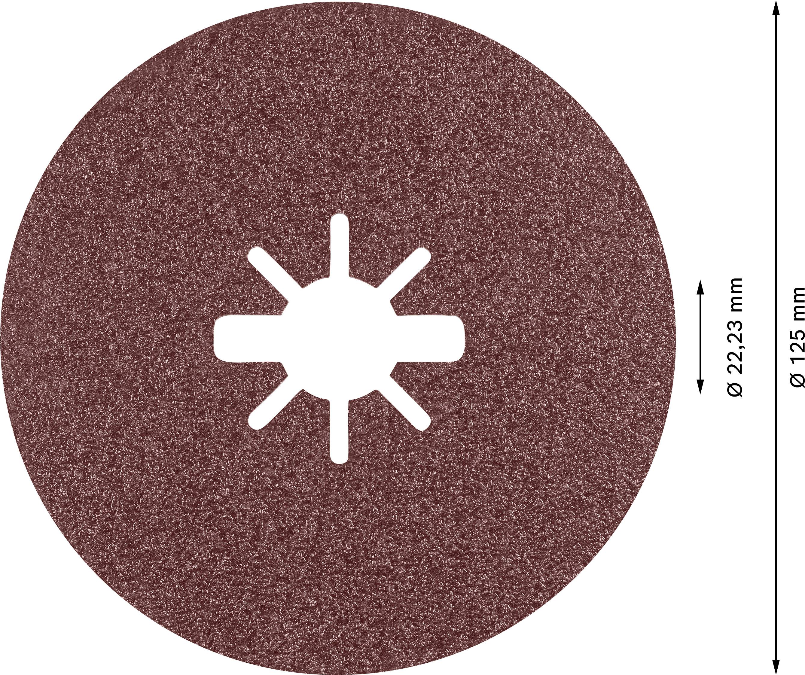 Eine runde Schleifscheibe mit einem Durchmesser von 125 mm und einer Innenöffnung von 22,23 mm.