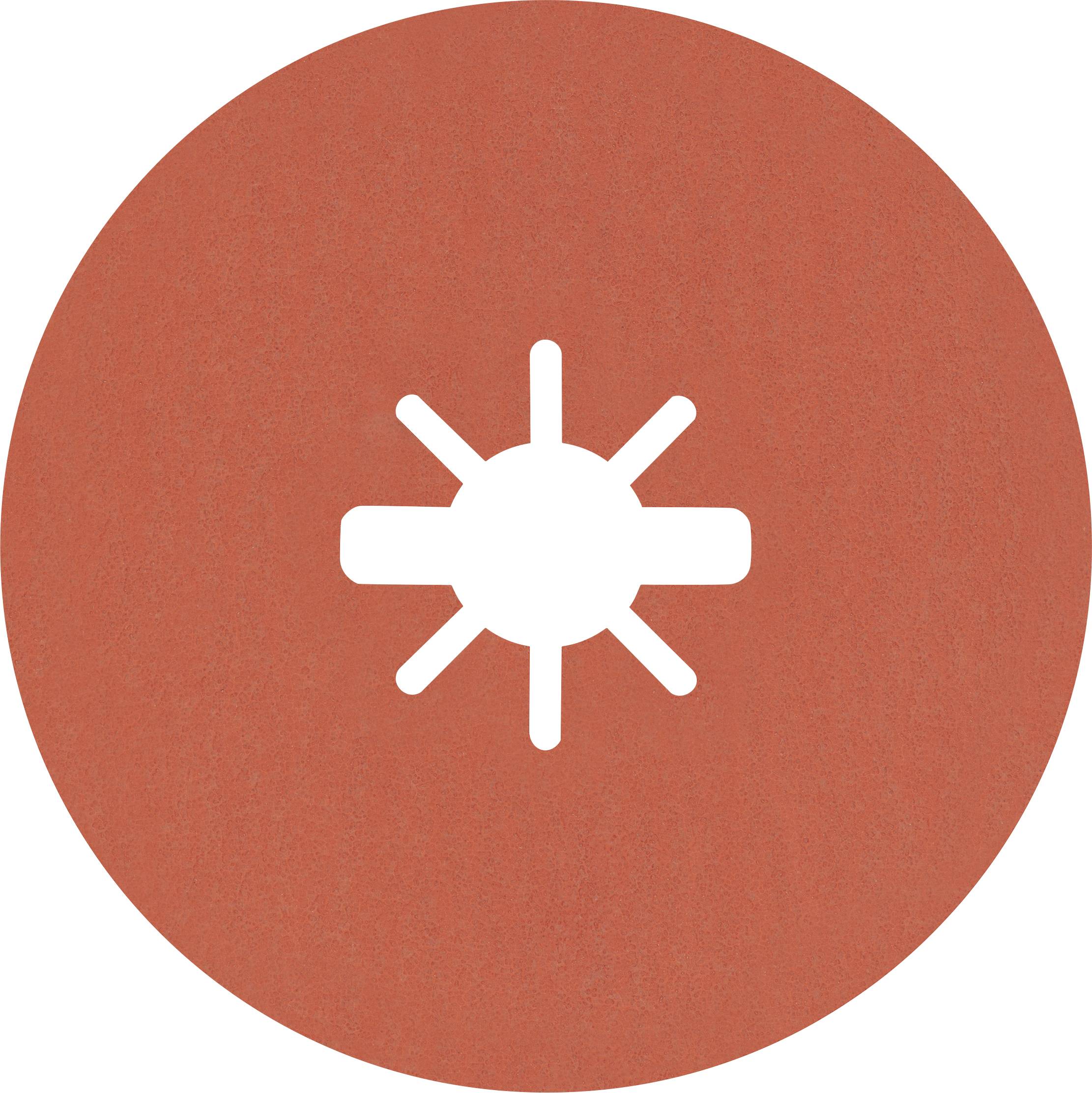 Ein weißes Sonnensymbol auf einem roten Kreis, symbolisiert Helligkeit oder Einstellungen für die Helligkeit.