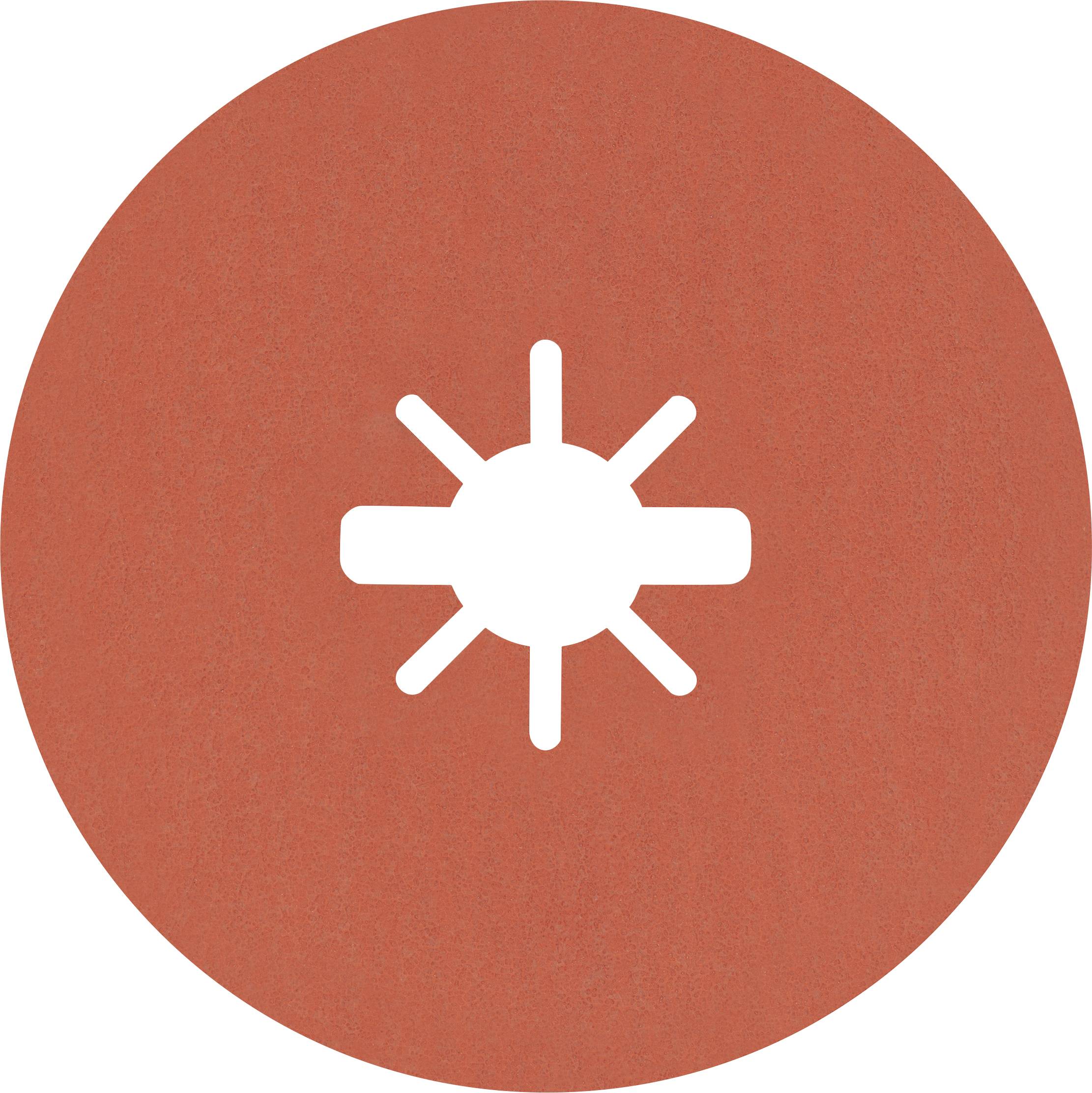 Ein weißes Sonnensymbol auf einem roten Kreis, das Helligkeit oder sonniges Wetter darstellen kann.