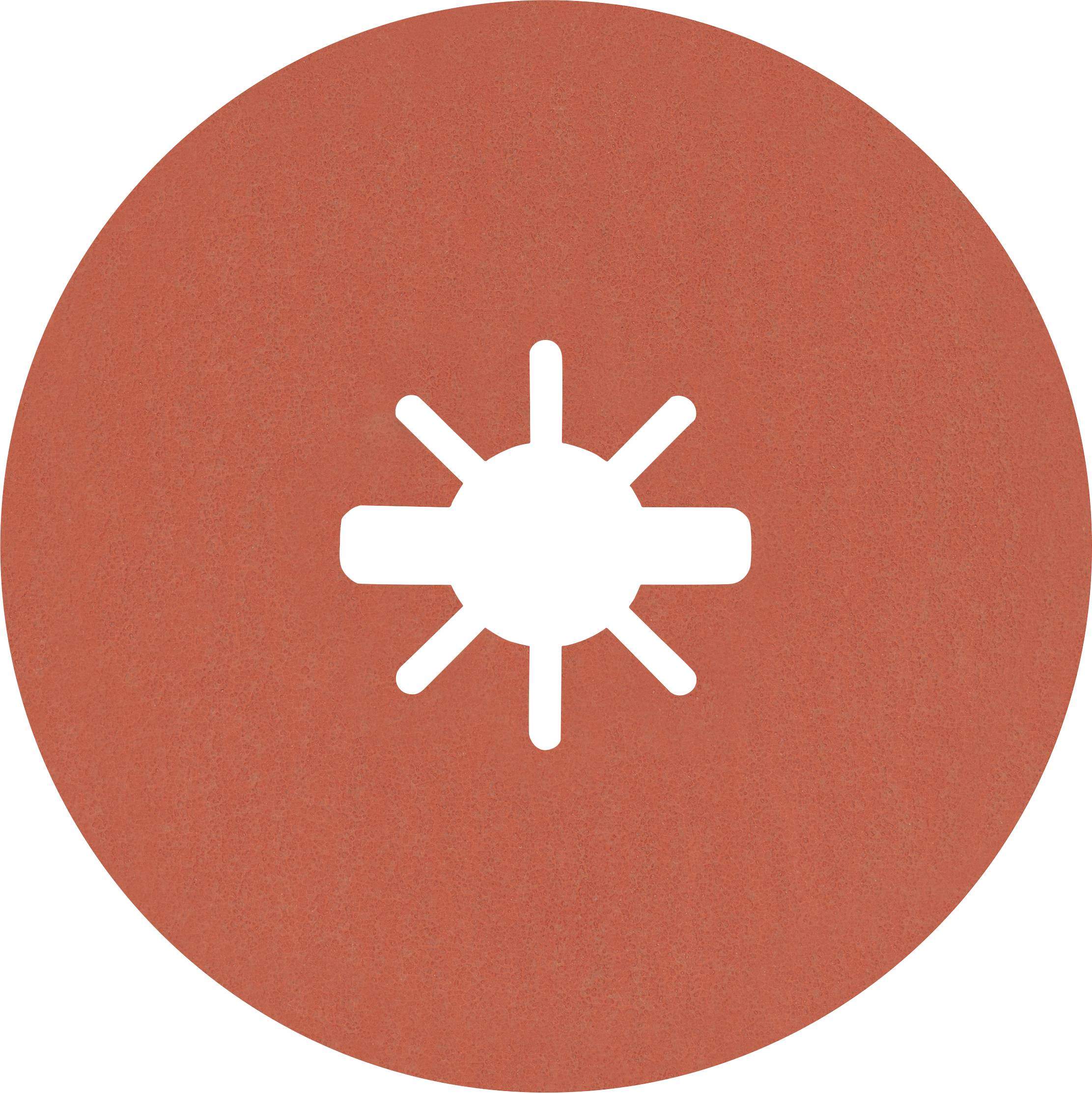 Ein weißes Sonnensymbol auf einem roten, kreisförmigen Hintergrund.