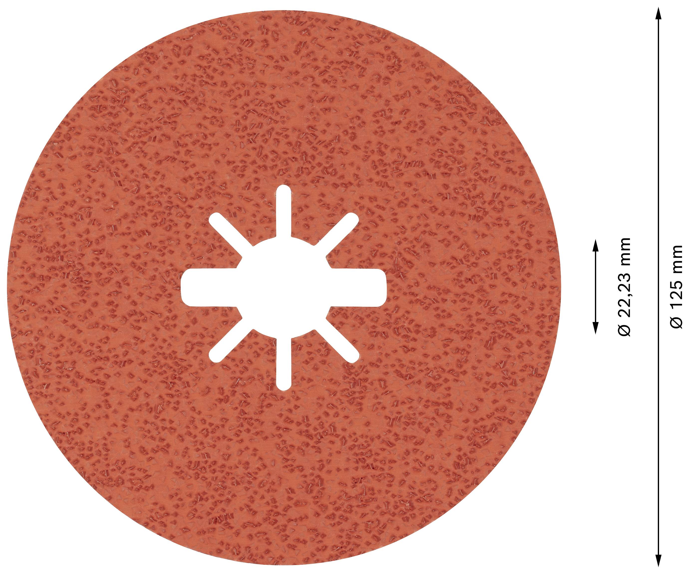 Schleifpapier-Scheibe, 125 mm Durchmesser, mit einem 22,23 mm Mittelloch. Geeignet für Winkelschleifer oder ähnliche Werkzeuge.