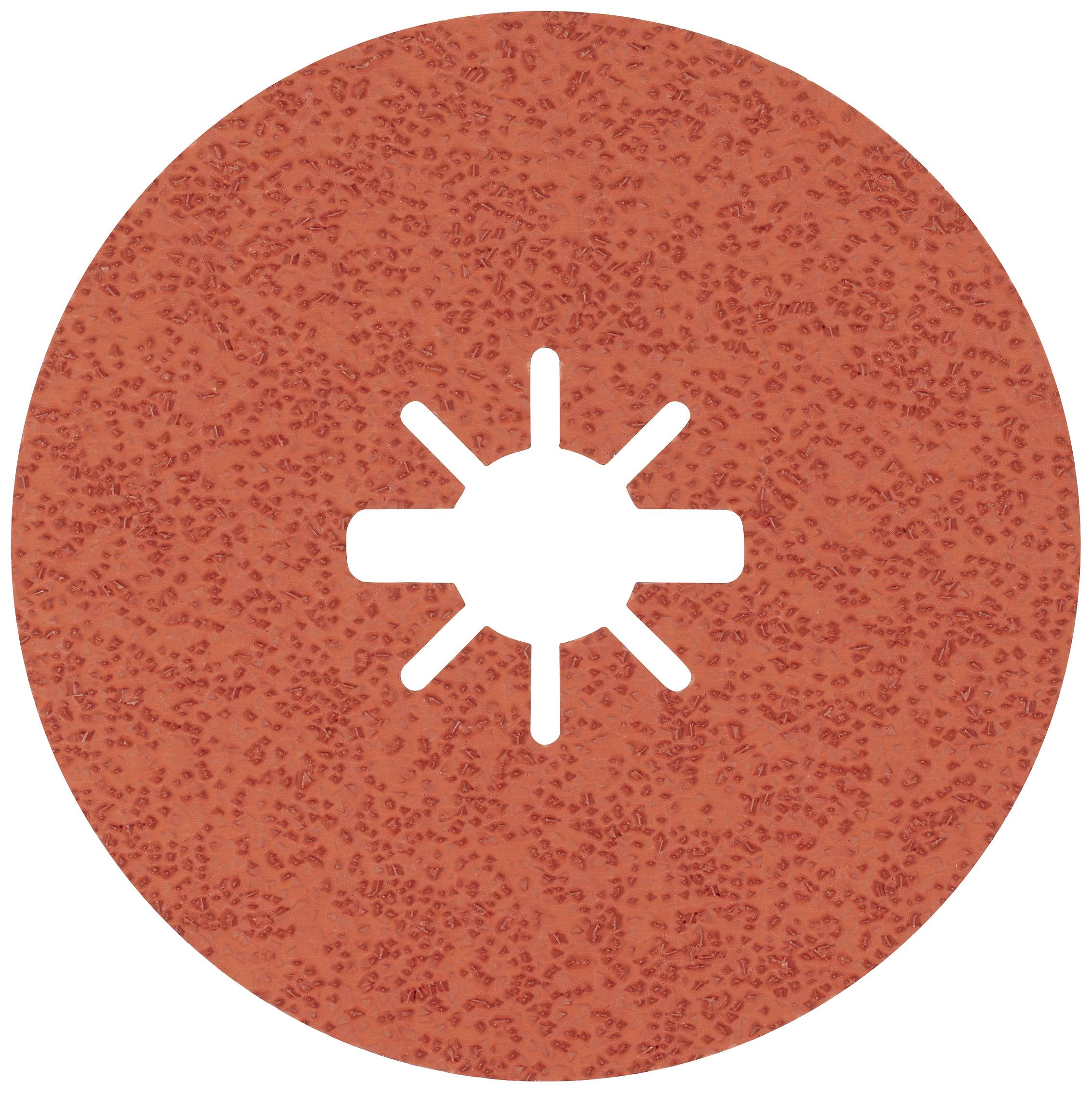 Rote ovale Form mit weißem Symbol in der Mitte, das einem stilisierten Sonnensymbol ähnelt.