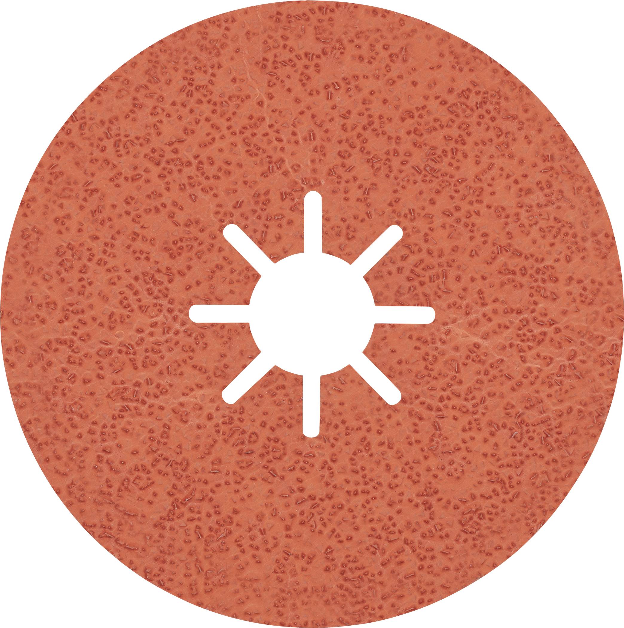 Rote runde Scheibe mit vielen kleinen Punkten und einem weißen, sternähnlichen Symbol in der Mitte.