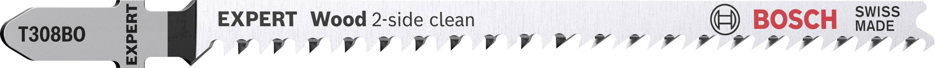 Bosch Stichsägeblatt 'EXPERT Wood 2-side clean', T308B, speziell für saubere Holzschnitte, hergestellt in der Schweiz.
