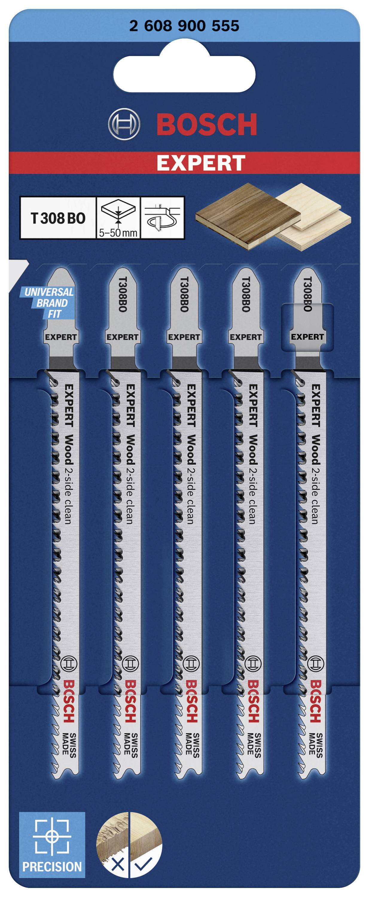 Bosch Accessories 2608900555 EXPERT ‘Wood 2-side clean’ T 308 BO Stichsägeblatt, 5 Stück 5St.