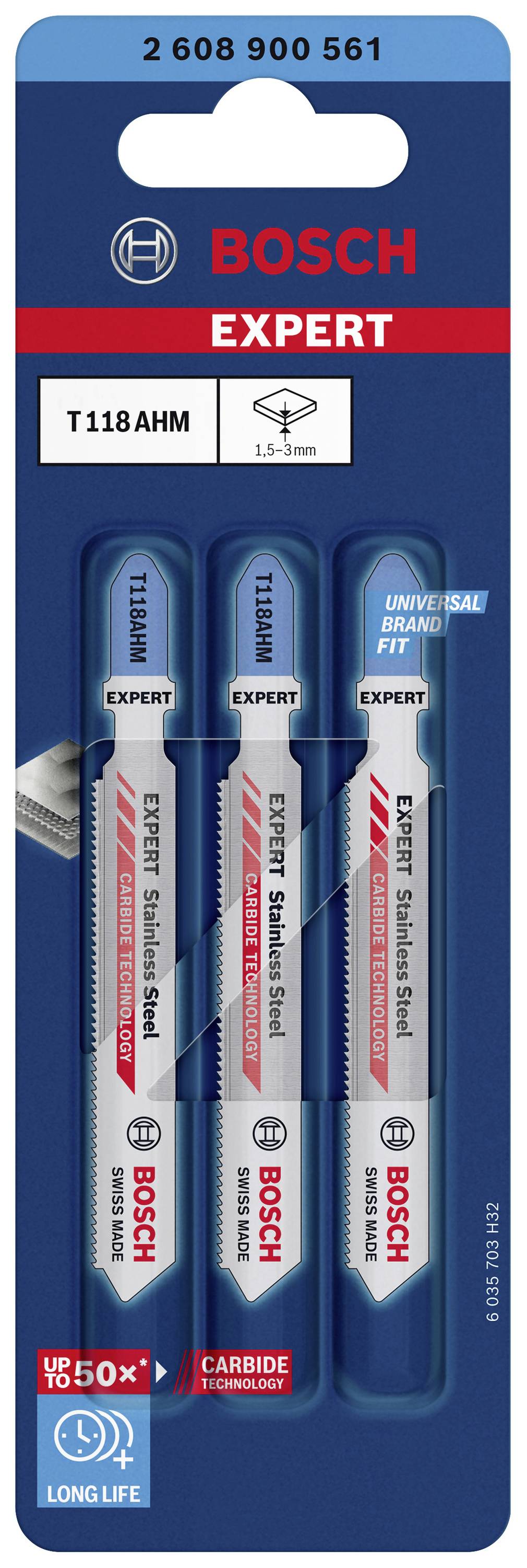 Bosch Accessories 2608900561 EXPERT ‘Stainless Steel’ T 118 AHM Stichsägeblatt, 3 Stück 3 St.