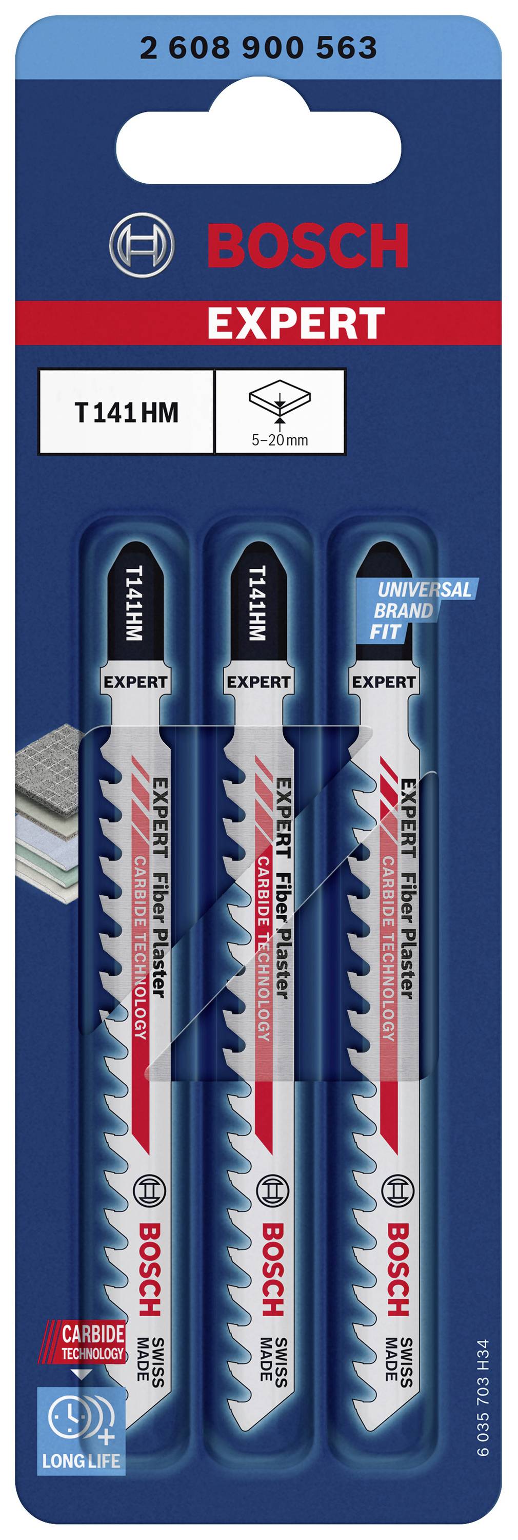 Bosch Accessories 2608900563 EXPERT ‘Fiber Plaster’ T 141 HM Stichsägeblatt, 3 Stück 3 St.