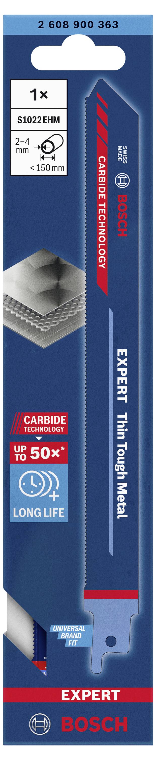 'Bosch Expert Thin Tough Metal' Sägeblatt-Verpackung, geeignet für Metall, 50-fache Lebensdauer, Carbide-Technologie, 150 mm Länge.