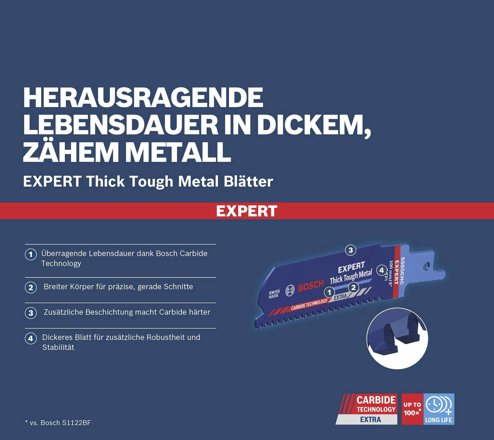 Bosch Accessories 2608900364 EXPERT ‘Thick Tough Metal’ S 555 CHC Säbelsägeblatt, 1 Stück Sägeblatt-Länge 100 mm 1 St.