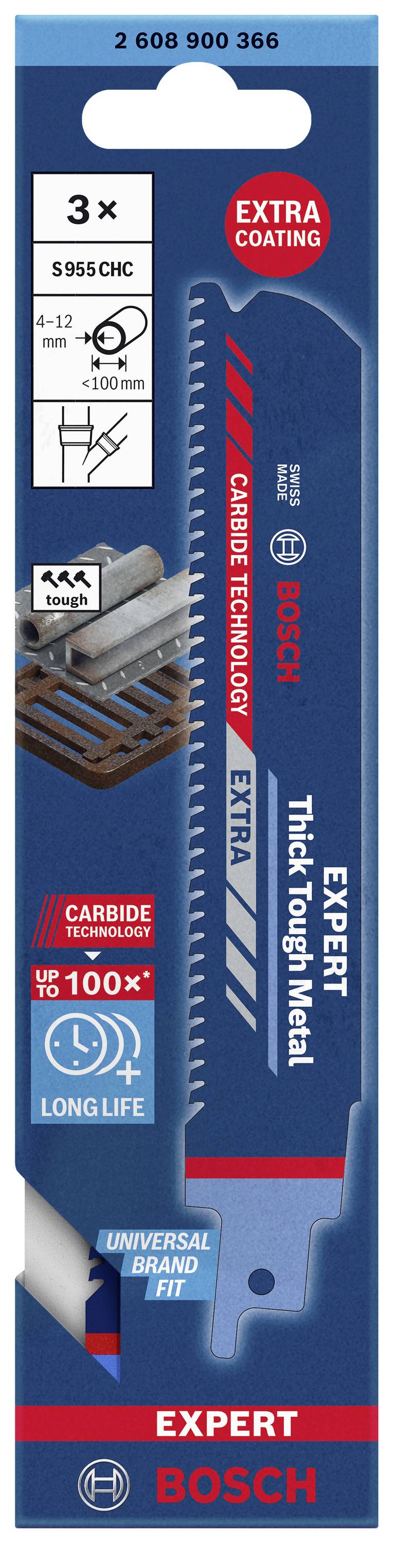 Bosch Accessories 2608900366 EXPERT ‘Thick Tough Metal’ S 955 CHC Säbelsägeblatt, 3 Stück Sägeblatt-Länge 150 mm 3 St.