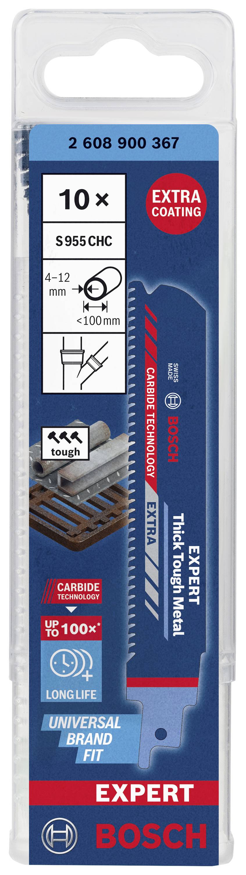 Bosch S955CHC Stichsägeblätter, 10 Stück, geeignet für Schnitt in dickem Metall (4-12 mm), lange Lebensdauer, mit Kobaltbeschichtung.
