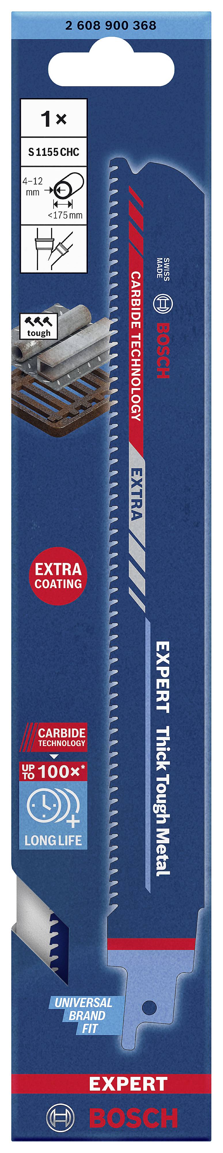 Sägeblatt für Säbelsägen von Bosch, Modell 'EXPERT Thick Tough Metal', geeignet für dickes Metall. Enthält extra Beschichtung und lange Lebensdauer.