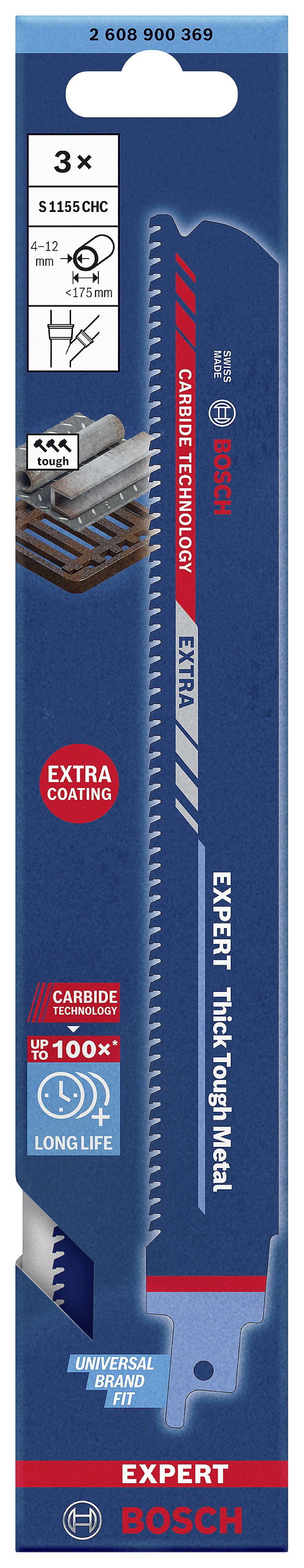 Bosch Accessories 2608900369 EXPERT ‘Thick Tough Metal’ S 1155 CHC Säbelsägeblatt, 3 Stück Sägeblatt-Länge 225 mm 3 St.