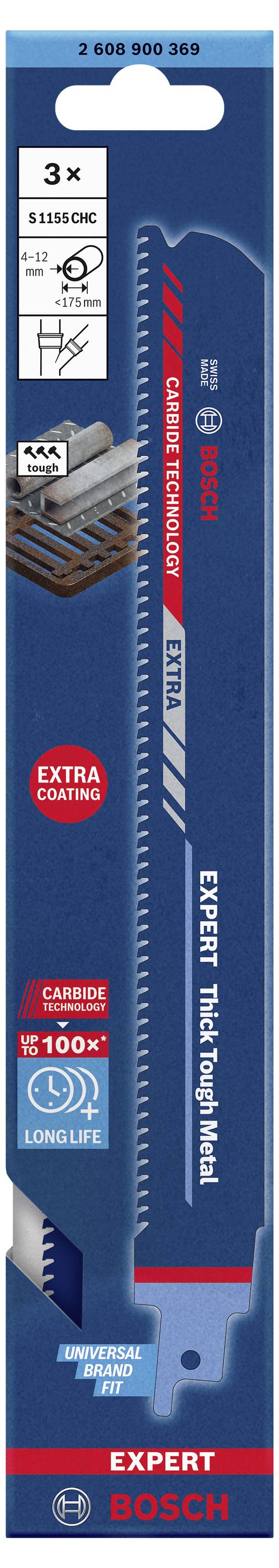 Bosch Accessories 2608900369 EXPERT ‘Thick Tough Metal’ S 1155 CHC Säbelsägeblatt, 3 Stück Sägeblatt-Länge 225 mm 3 St.