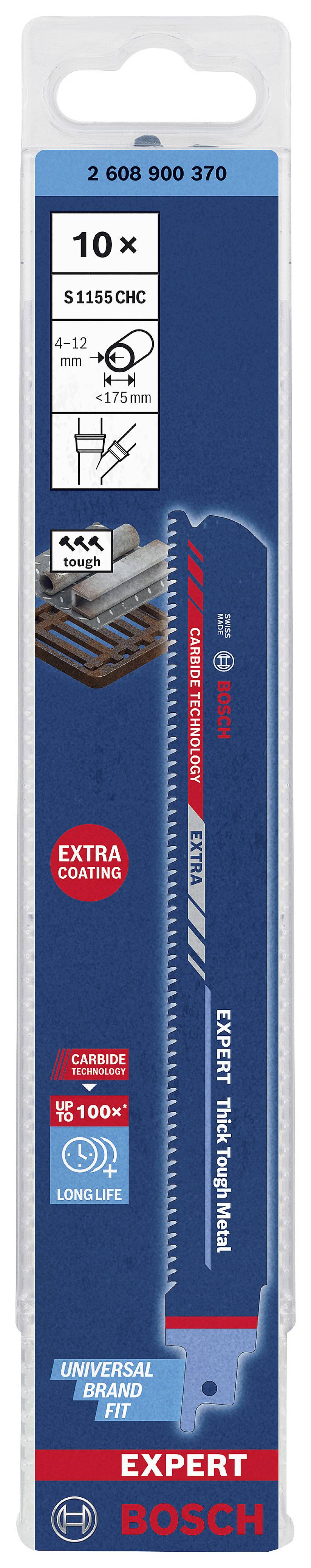 Bosch Accessories 2608900370 EXPERT ‘Thick Tough Metal’ S 1155 CHC Säbelsägeblatt, 10 Stück Sägeblatt-Länge 225 mm 10 St.