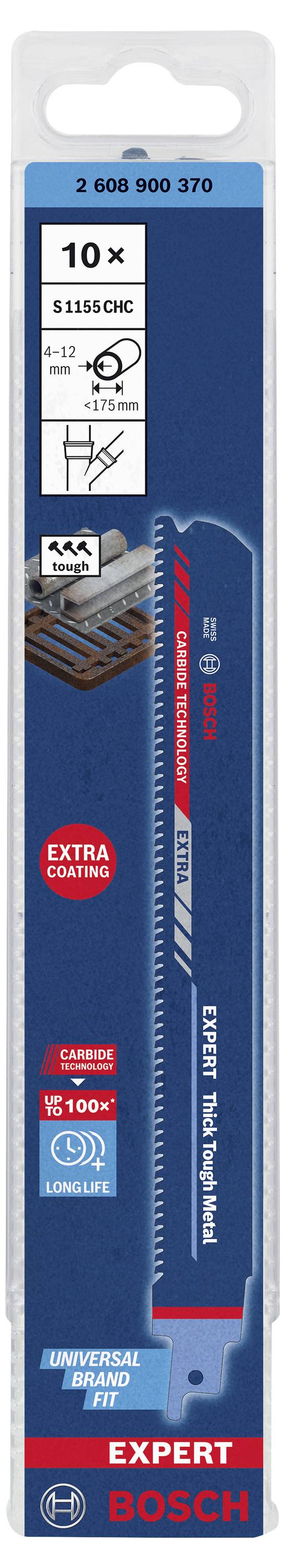 Bosch Accessories 2608900370 EXPERT ‘Thick Tough Metal’ S 1155 CHC Säbelsägeblatt, 10 Stück Sägeblatt-Länge 225 mm 10 St.