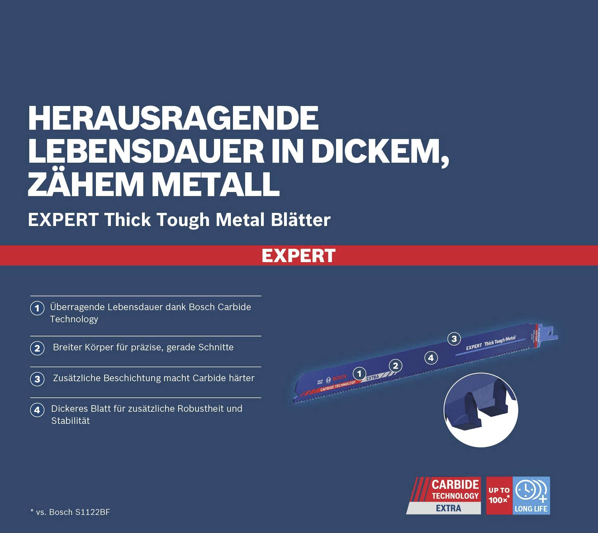 Bosch Accessories 2608900372 EXPERT ‘Thick Tough Metal’ S 1255 CHC Säbelsägeblatt, 10 Stück Sägeblatt-Länge 300mm 10St.