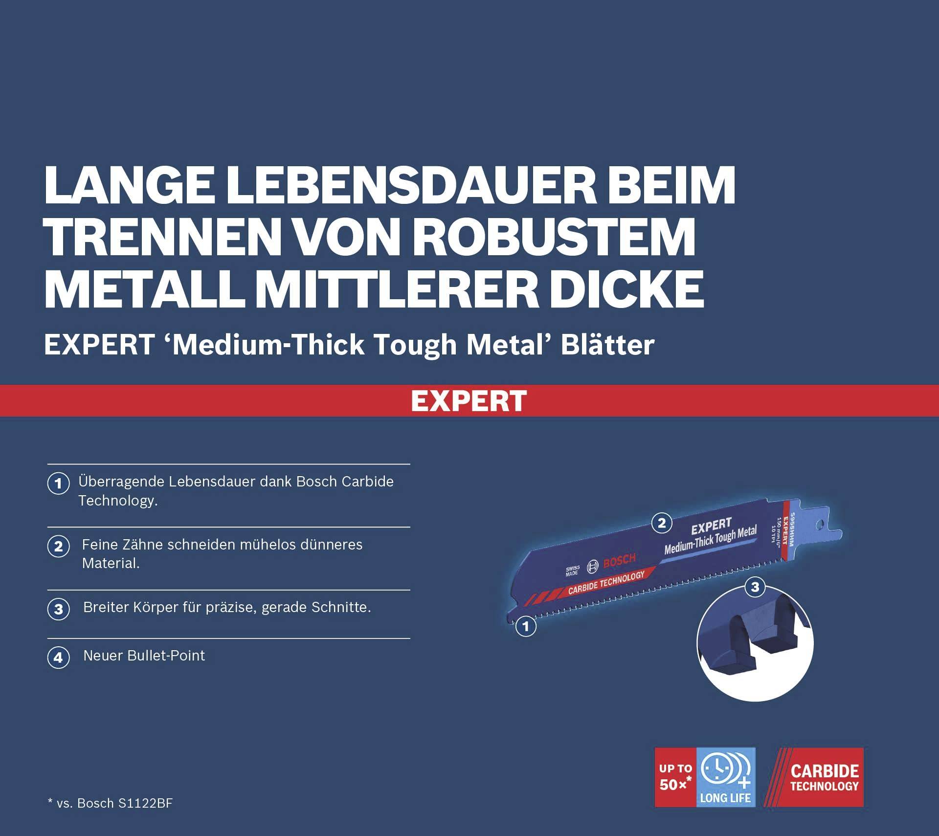 Bosch Accessories 2608900373 EXPERT ‘Medium-Thick Tough Metal’ S 955 HHM Säbelsägeblatt, 1 Stück Sägeblatt-Länge 150 mm 1 St.