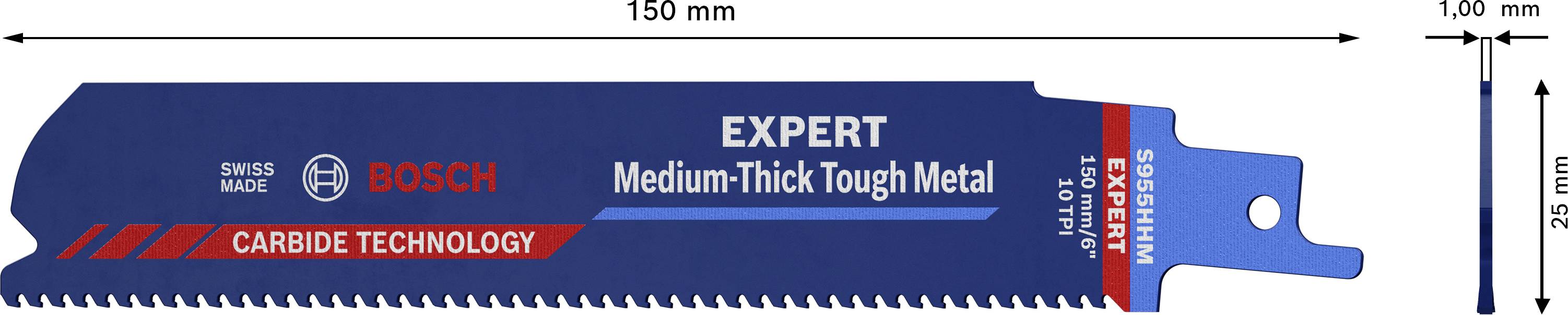 Bosch Accessories 2608900373 EXPERT ‘Medium-Thick Tough Metal’ S 955 HHM Säbelsägeblatt, 1 Stück Sägeblatt-Länge 150mm 1St.