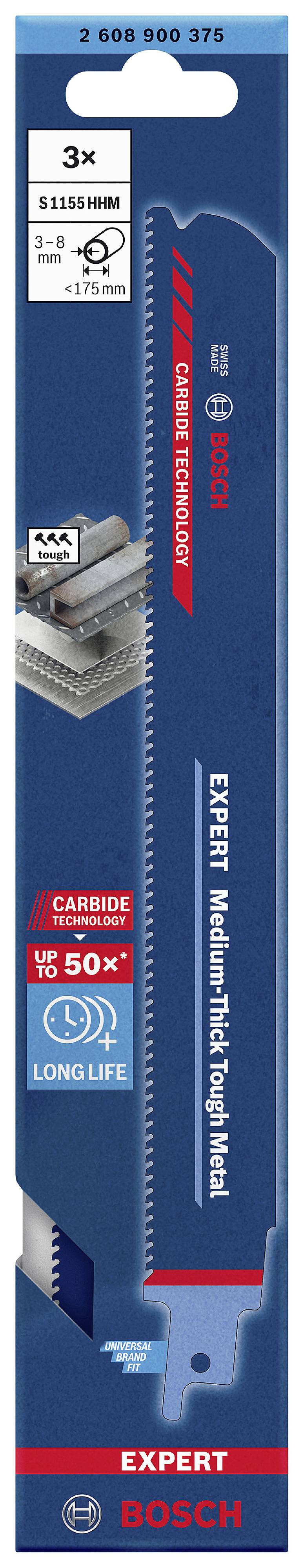 Bosch Accessories 2608900375 EXPERT ‘Medium-Thick Tough Metal’ S 1155 HHM Säbelsägeblatt, 3 Stück Sägeblatt-Länge 225 mm 3 St.
